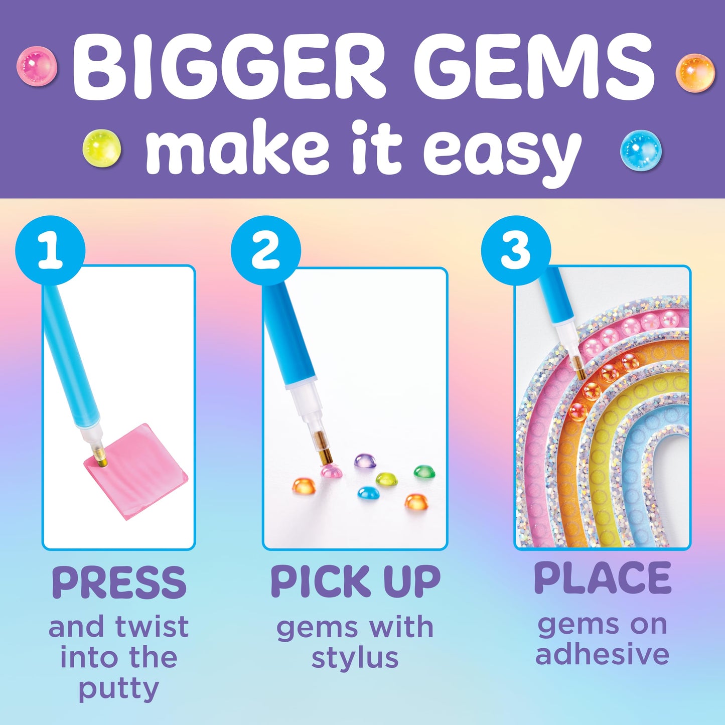 Creativity for Kids Bubble Gem Super Sticker: Rainbow, Diamond Art Kits for Kids, Mini Craft Kit and Summer Activities for Kids, Window Art Craft Kits