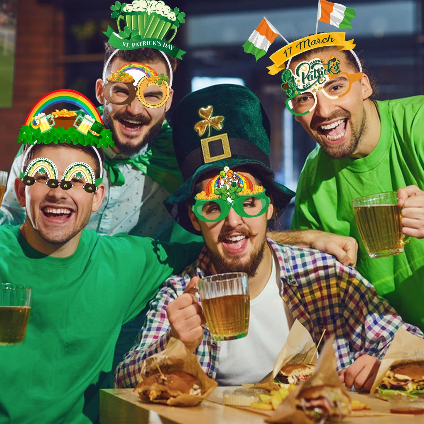 Openfly 12Pcs St. Patrick's Day Headbands and Glasses St. Patrick's Day Party Supplies Green Shamrock Clover Headband St. Patricks Day Glasses for St