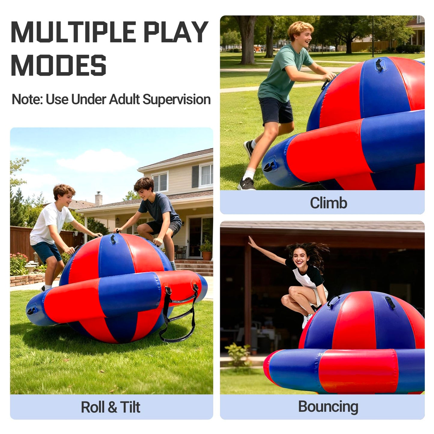 OZIS 6.5x3.6 FT Inflatable Dome Rocker Bouncer with Electric Pump, 380 LBS Weight Capacity, Bounce, Climb & Tilt Toy with 6 Handles, Outdoor Kids
