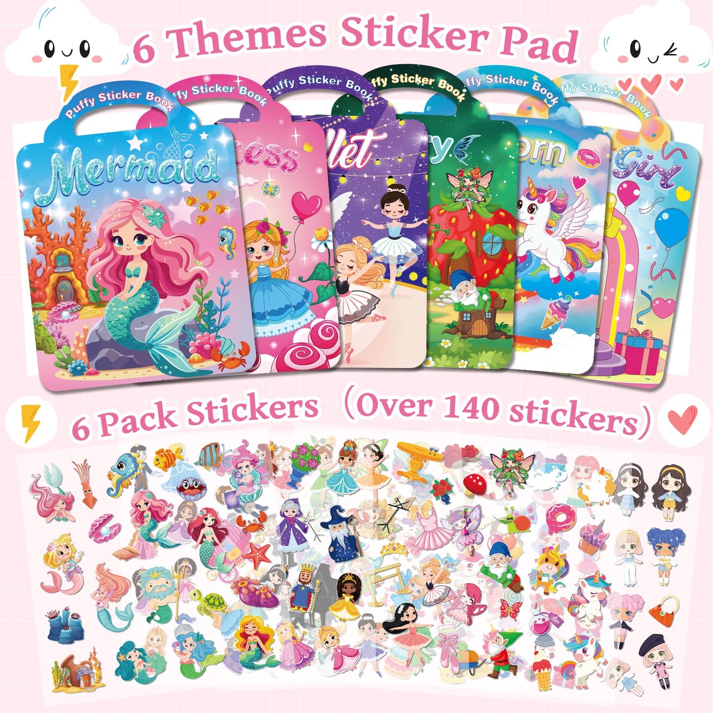 Kalysky 6 Sets Reusable Sticker Book for Toddlers 2-4 1-3