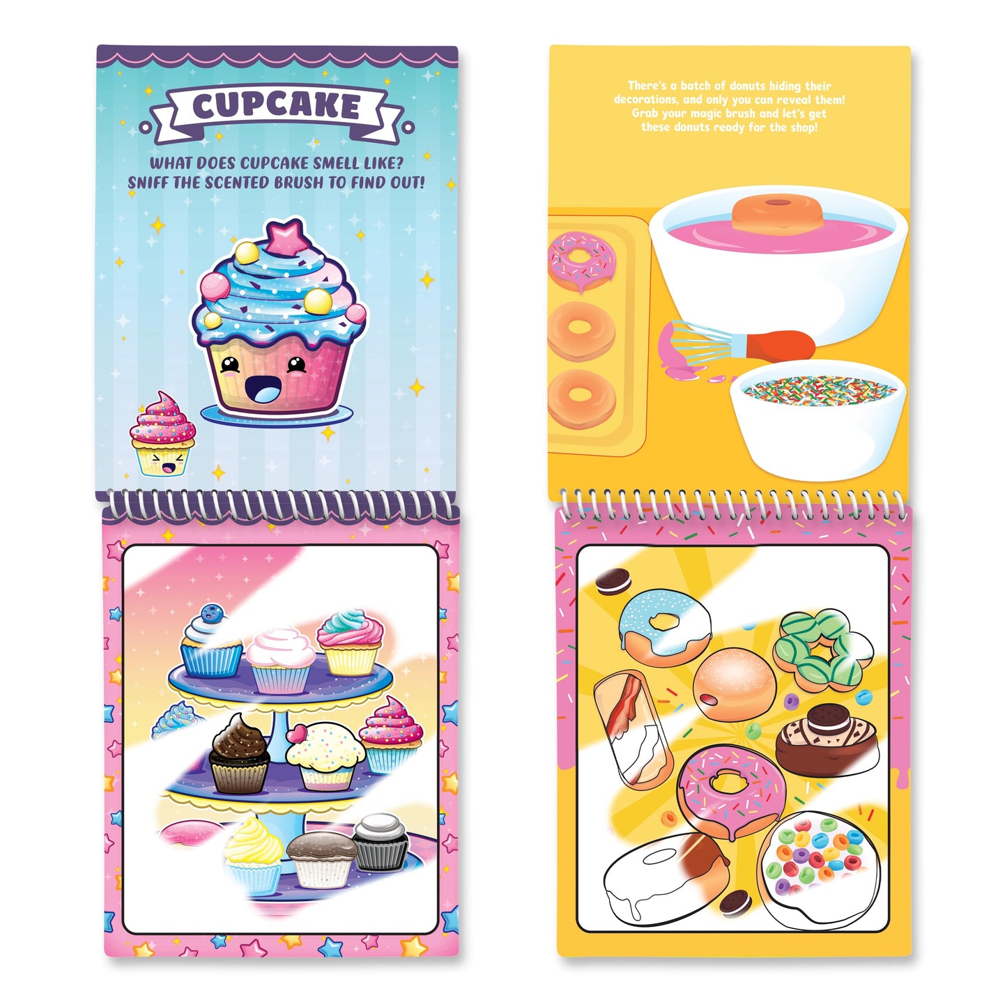 Water Magic (Cupcake & Donut) - Patented Gourmet Scented Reusable Water Reveal Coloring Book for Kids - Mess Free with Water Activity, Scented Water