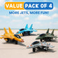 4 Pack: Diecast Fighter Jets Pullback Airplane Military Plane Toys Army Air Force Party Favors Kids Playset and Durable Die-cast Metal Miniature