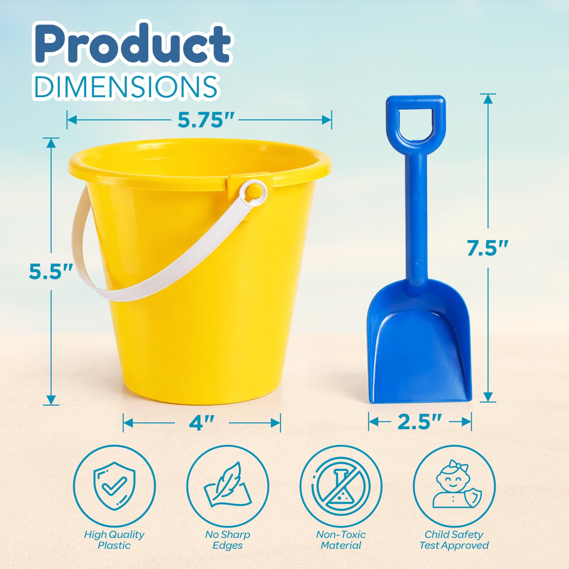 4E's Novelty 12 Sets 5.5" Sand Buckets and Shovels for Kids Bulk (12 Pack) Small Beach Bucket for Summer Outdoor Sand Toys, Party Favors, Basket