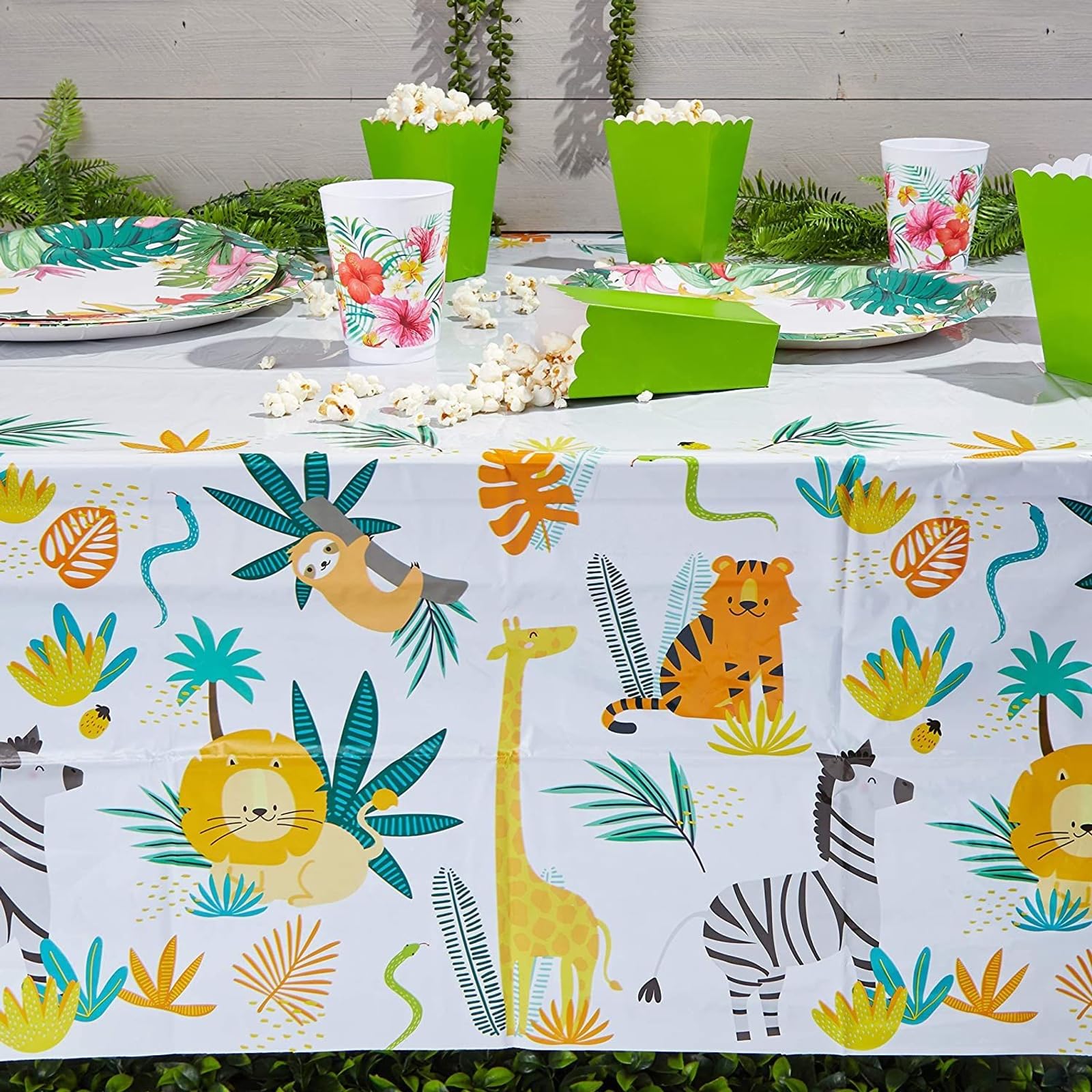 Blue Panda Rectangular Safari Tablecloths - Safari Decor & Wild Animal Tablecloths - for Jungle Party Decorations - Easy Cleanup Birthday Party