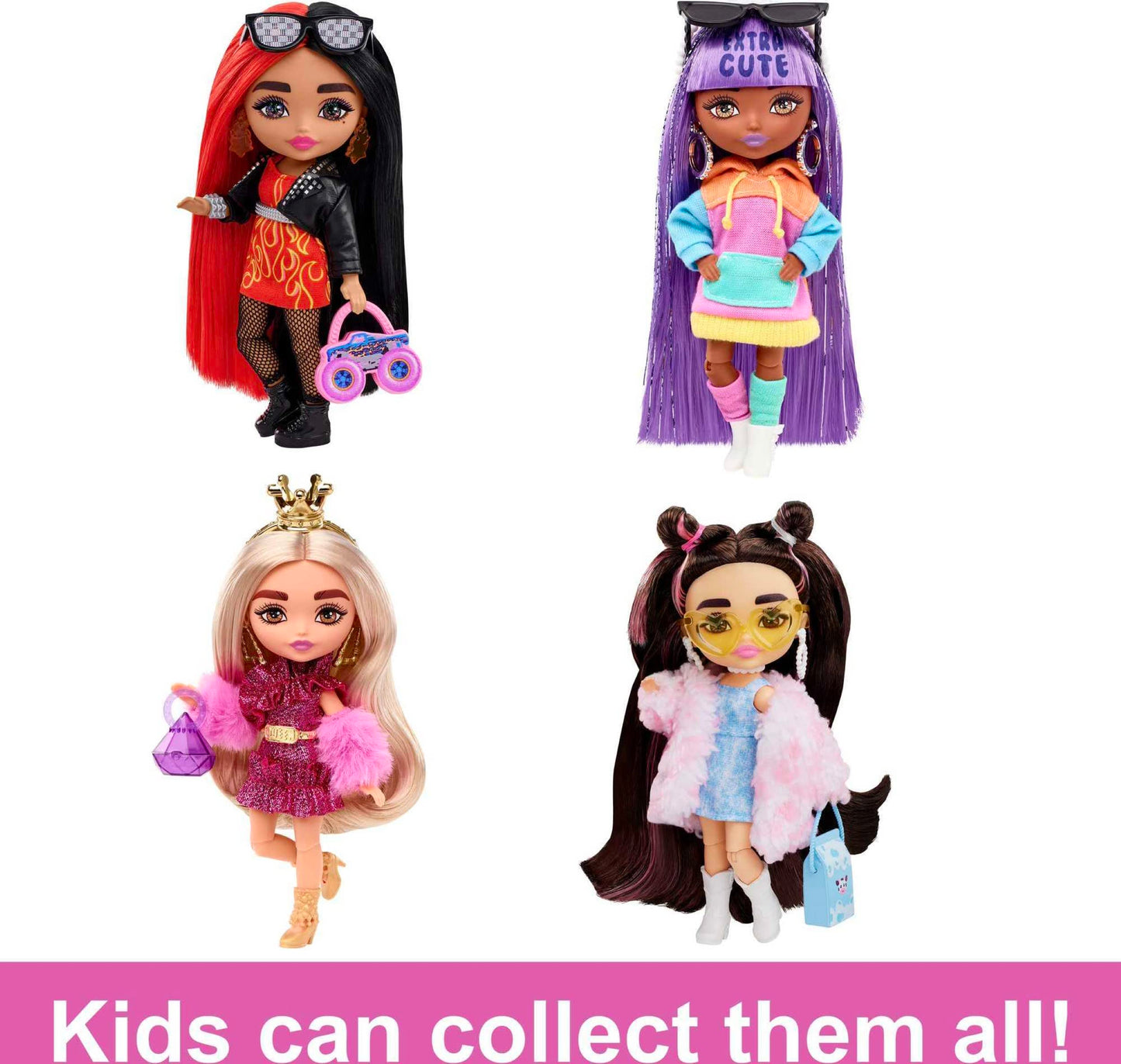 Barbie Extra Minis Doll & Accessories with Purple & Silver Hair Wearing Color-Block Hoodie Dress & Boots, 5.5-inch