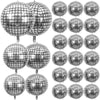 24 PCS Disco Ball Balloons Different Sizes- 4D Large Disco Balloons 10 Inch 15 Inch 18 Inch 22 Inch Assorted Round Metallic Silver Disco Balloons