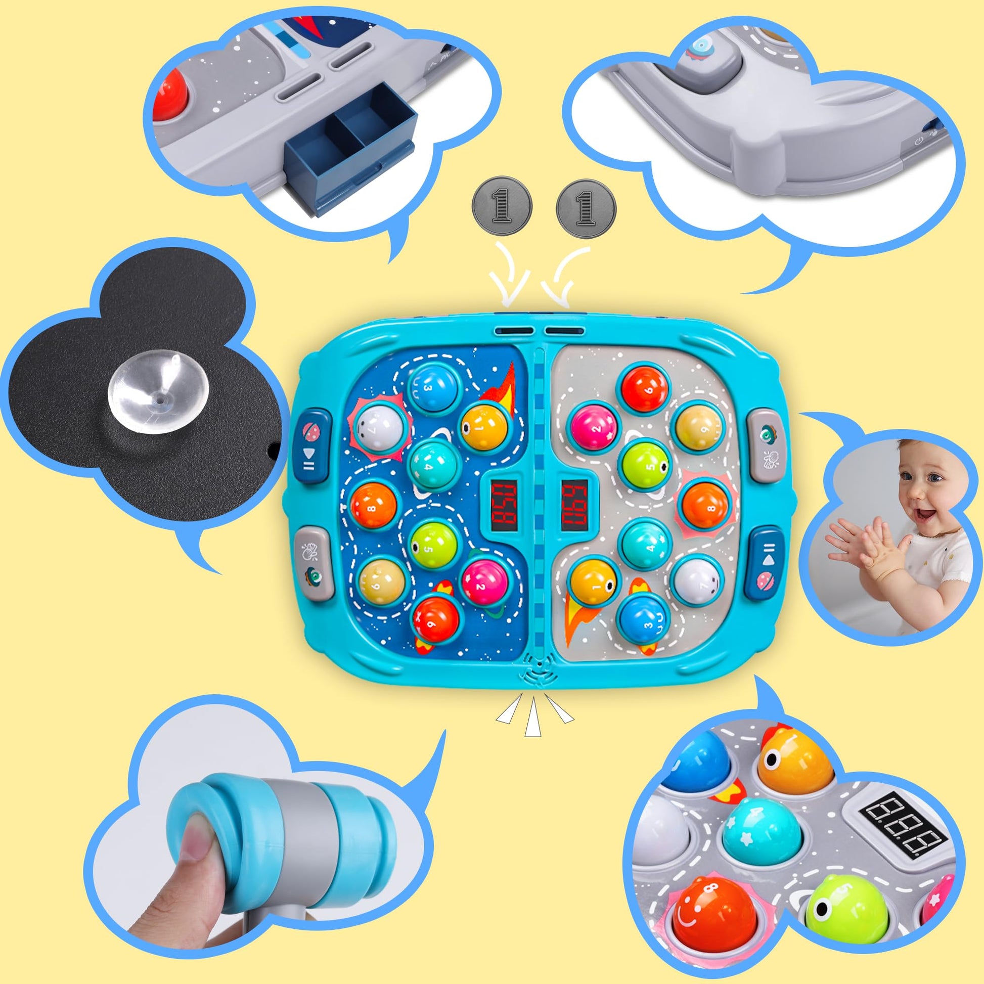Whack Game Mole, Game 3+ Year Old, 3 Year Old Boy, 4 Year Old Toy, Gift for 3 Year Old, 11x15in Larger 2-Players Whack Toy with 5 Modes, 9 Speeds, 54