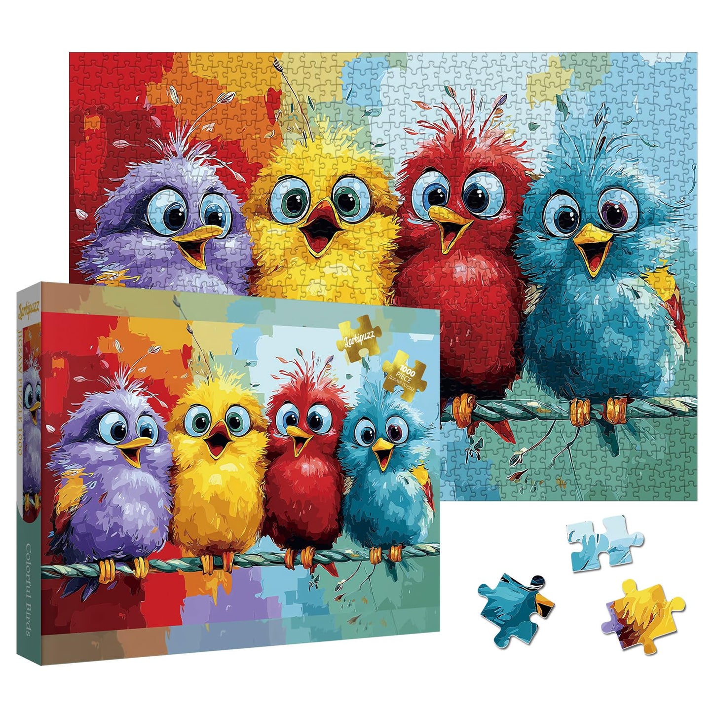 Larkipuzz Colorful Cute Bird Puzzles for Adults 1000 Pieces, Funny Pretty Chicken Jigsaw Puzzles, Art Challenging Animal Puzzle