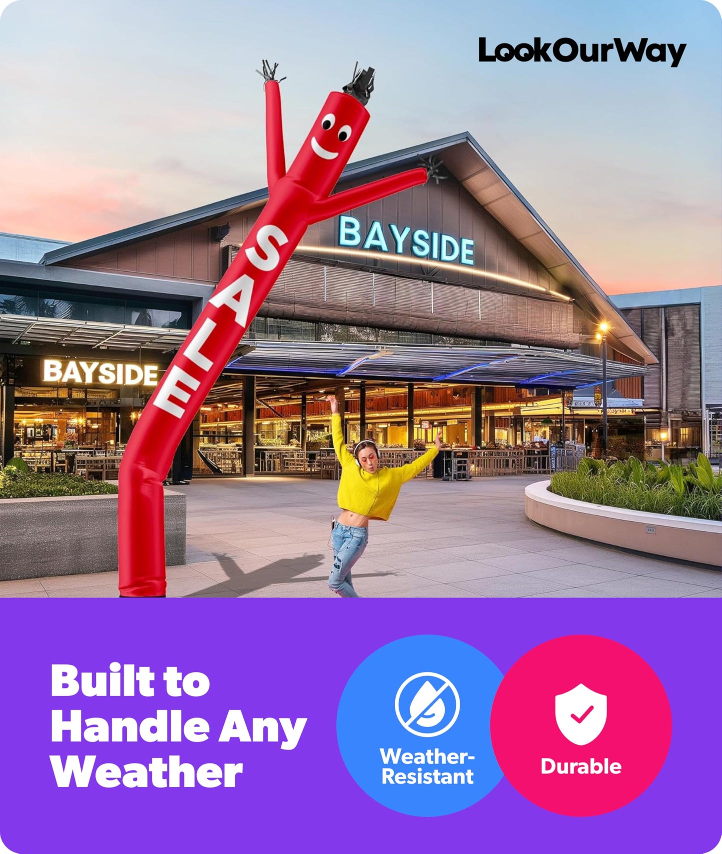LookOurWay Air Dancers Inflatable Tube Man Attachment - 20 Feet Tall Wacky Waving Inflatable Dancing Tube Guy for Business Promotion - Blower Not