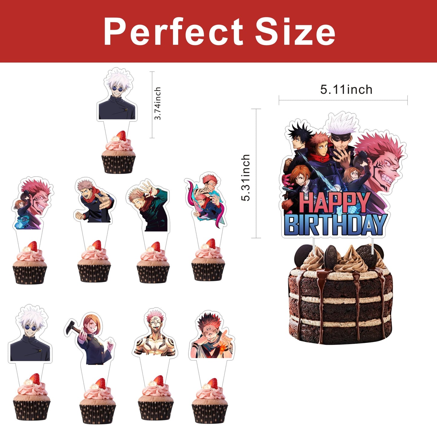 25Pcs Cartoon For Jujutsu Manga Kaisen Cupcake Toppers,Inspired Cupcake For Anime Picks School Wizard Theme Birthday Party Cake Decorations Supplies.