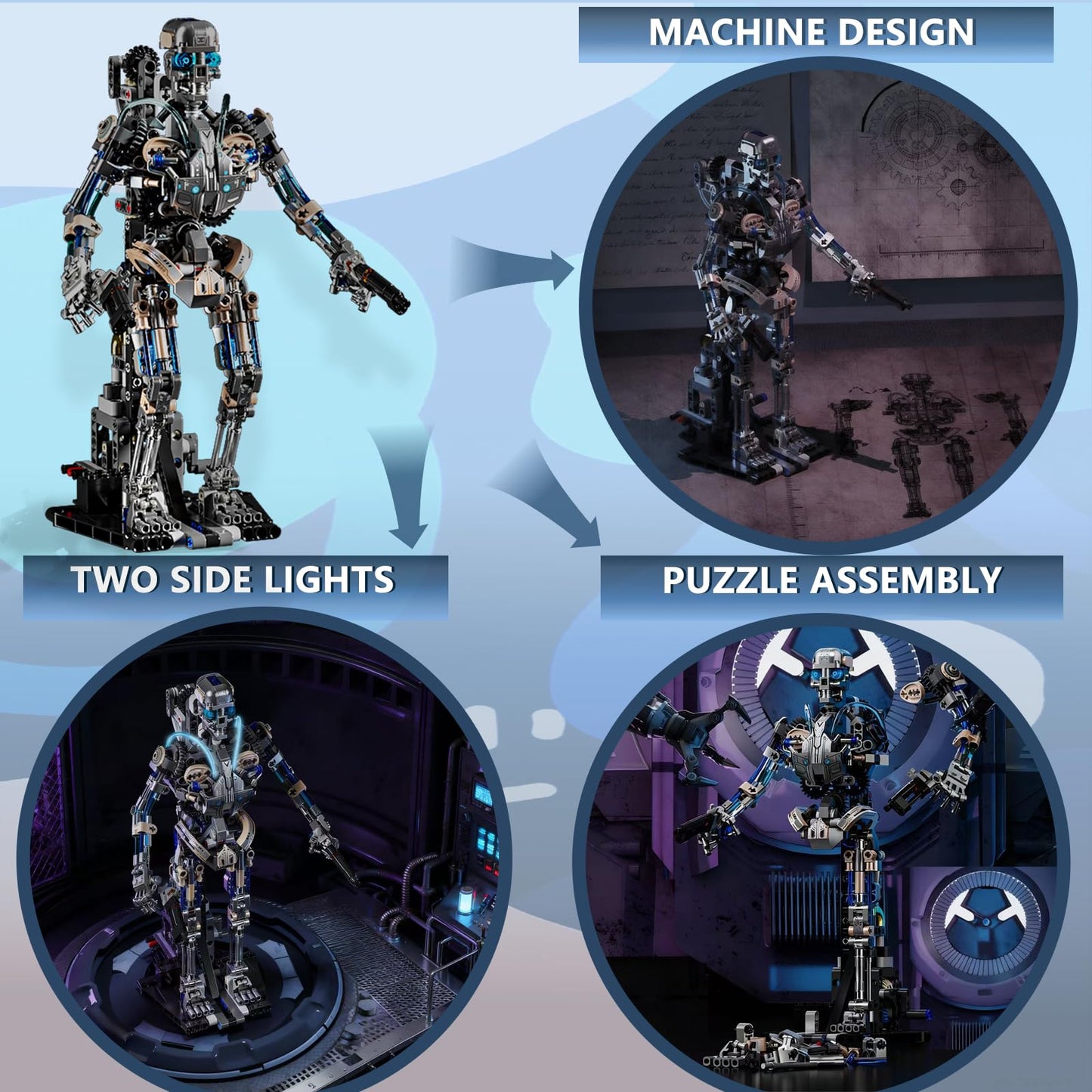 Mechanical Skull Robot Building Blocks Set with Mechanical Movable & Light Effects?Compatible with Lego Animal,Authentically Detailed Build