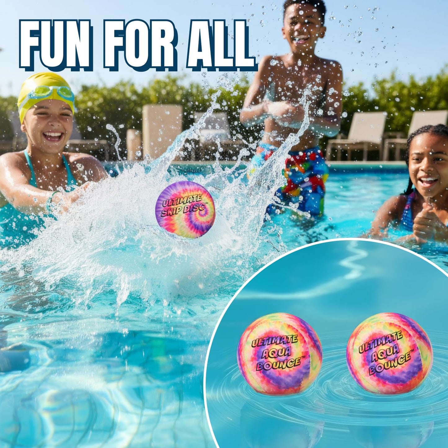 Activ Life Ultimate Skip Ball, Large 3" - 2 Water Skip Balls with 1 Skip Disc (Tie-Dye) - Water Bouncing Ball Set for Beach, Pool & Lake Games - Fun