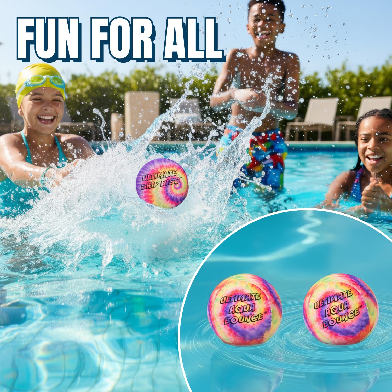 Activ Life Ultimate Skip Ball, Large 3" - 2 Water Skip Balls with 1 Skip Disc (Tie-Dye) - Water Bouncing Ball Set for Beach, Pool & Lake Games - Fun