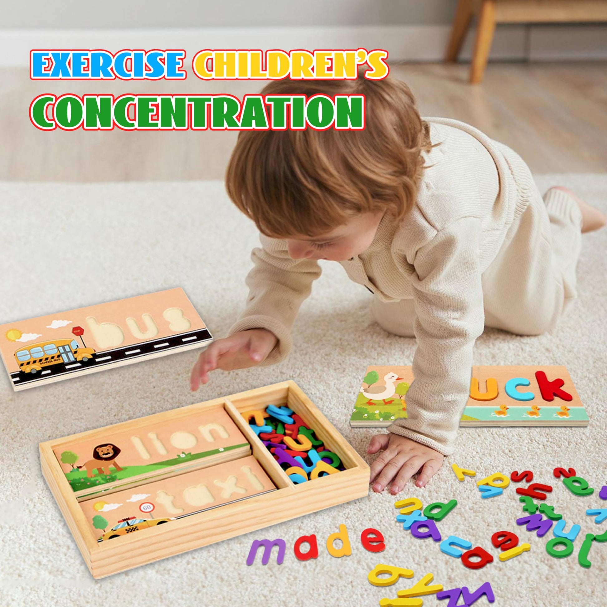 Wooden See and Spell Word Game Learning Toys for Kids 3-6 Puzzle Board