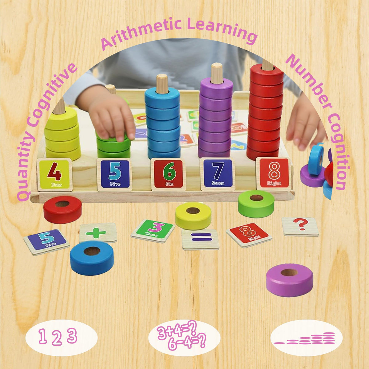 Lydaz Toddler Montessori Math Toys, Wooden Math Manipulatives with Counting Number Blocks, Preschool Kindergarten Learning Activities, Educational