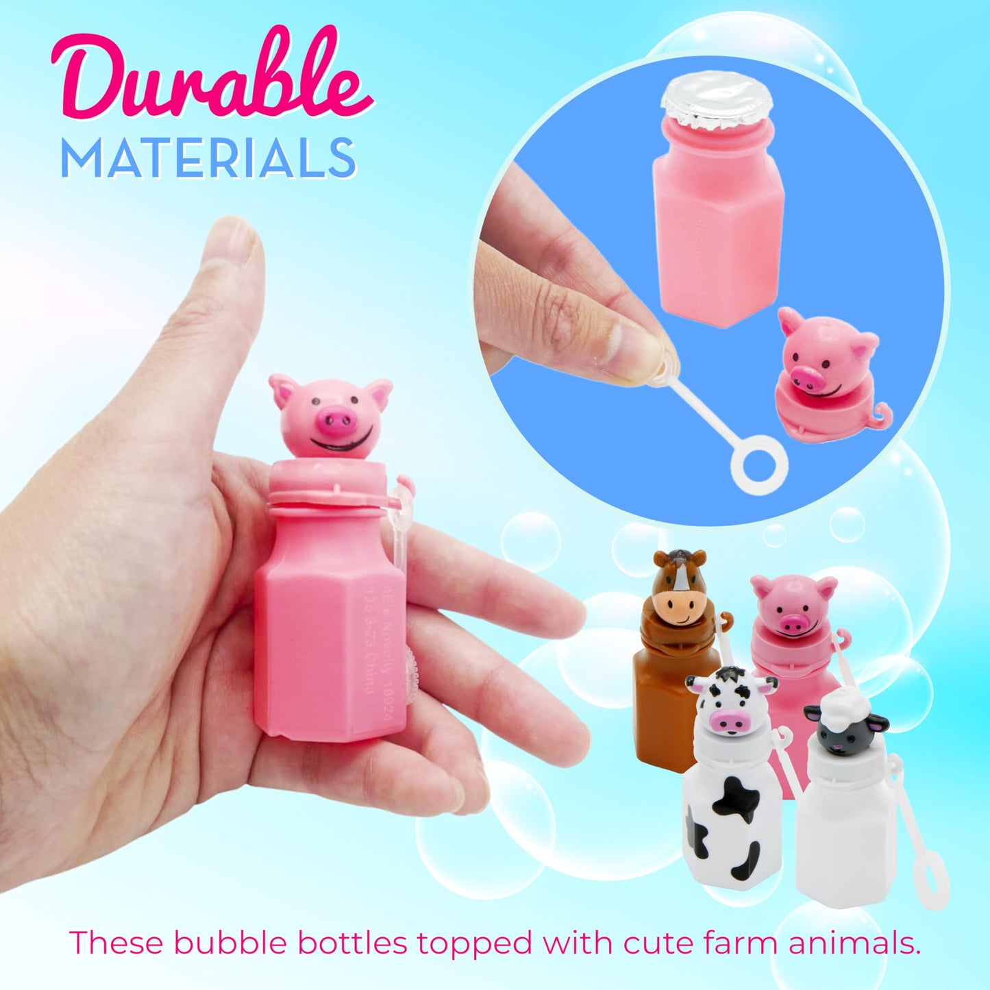 4E's Novelty - Barnyard Farm Animal Bubbles Party Favors with Wands Includes - Horse, Sheep, Pig and Cow - Pack of 12