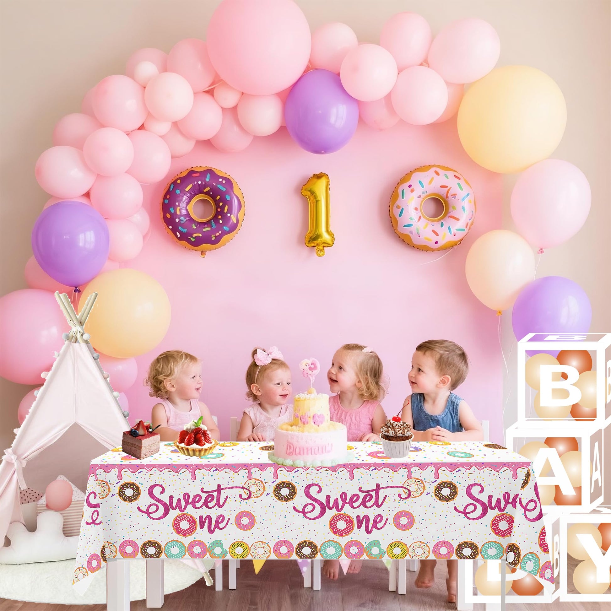 hanviync 3pcs Sweet One Donut Party Tablecloth Donut 1st Party Decorations,1 Year Old Birthday Decorations,Donut First Birthday Decorations