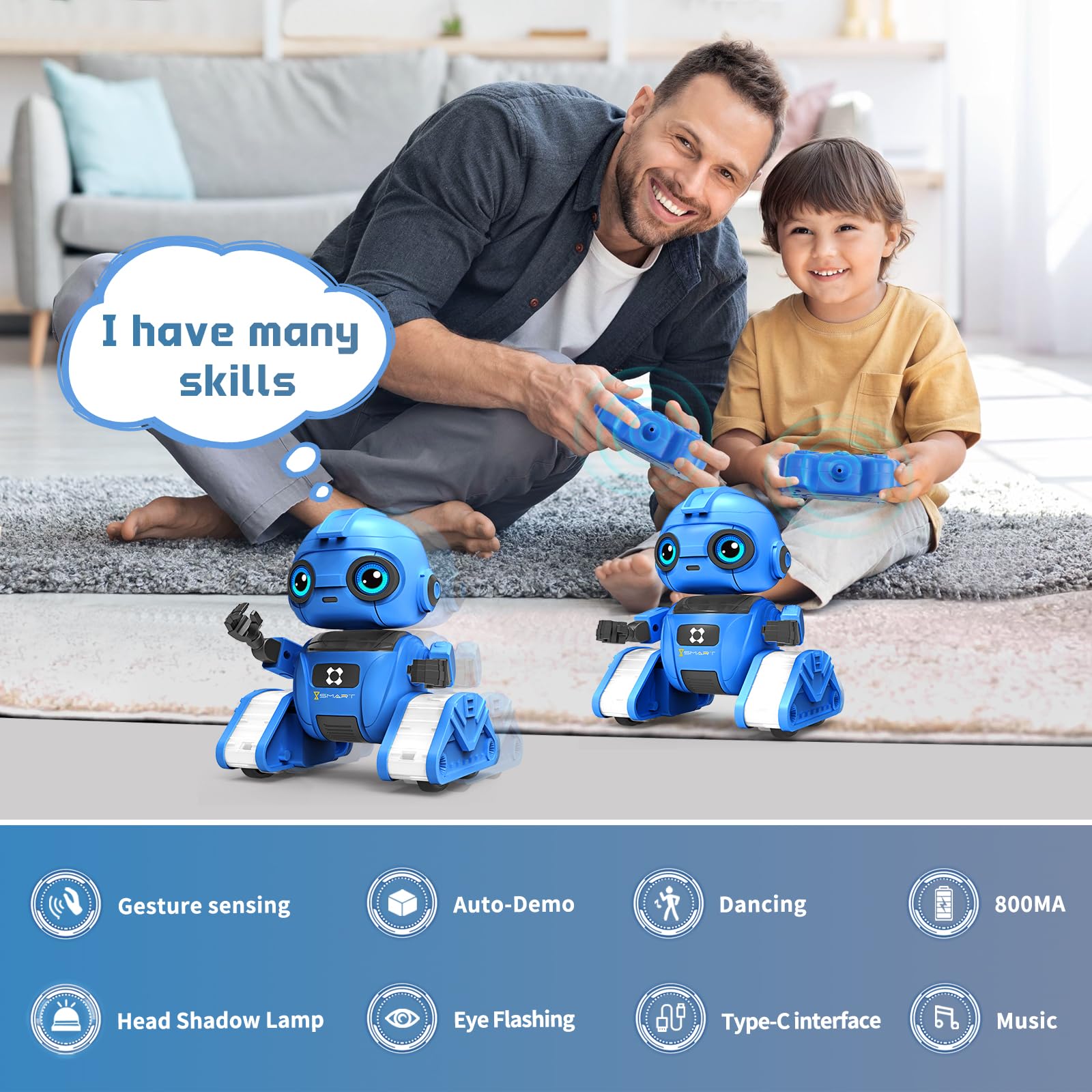 Dzxlin Robot Toys for Boys and Girls, Rechargeable Remote Control Robot with Auto-Demonstration, Light Projection, Dance Moves, Music, and Gesture
