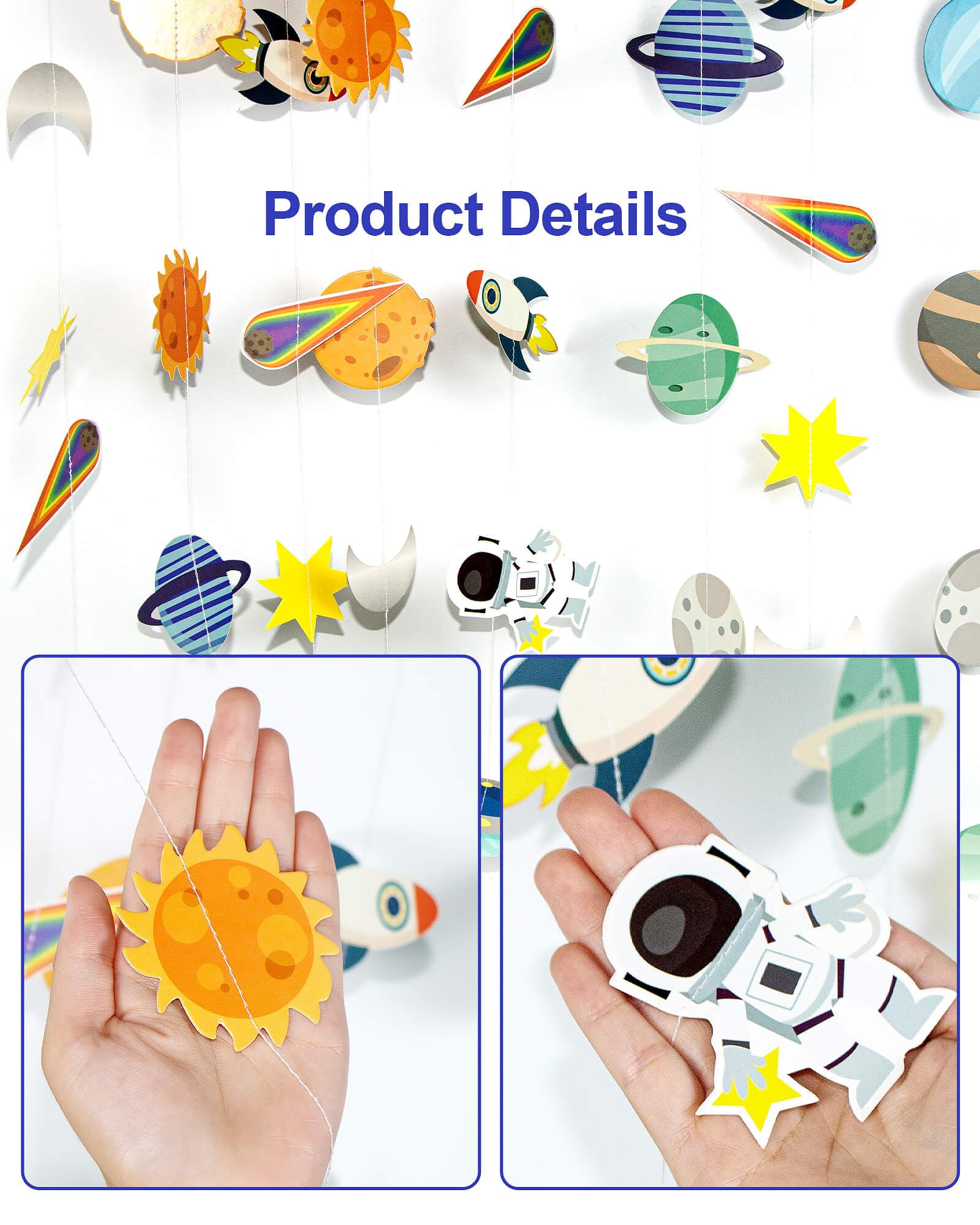 Galaxy Solar System Hanging Garland, Astronauts Rockets Stars Decorations