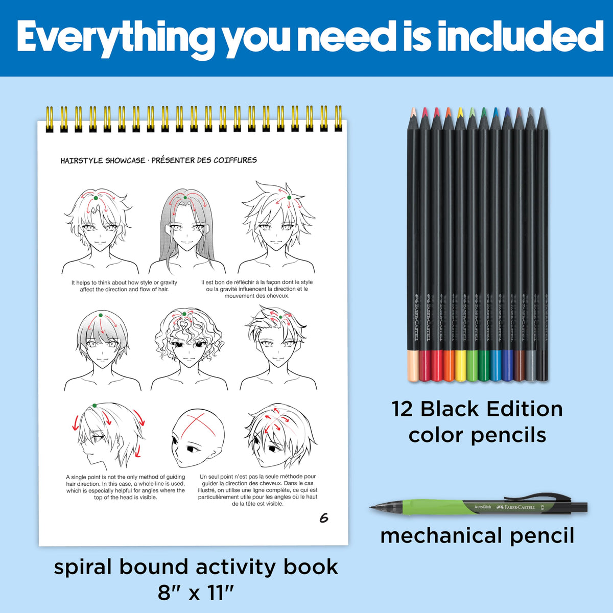 Faber-Castell Anime Drawing Kit, Shonen Edition with Step-by-Step Book