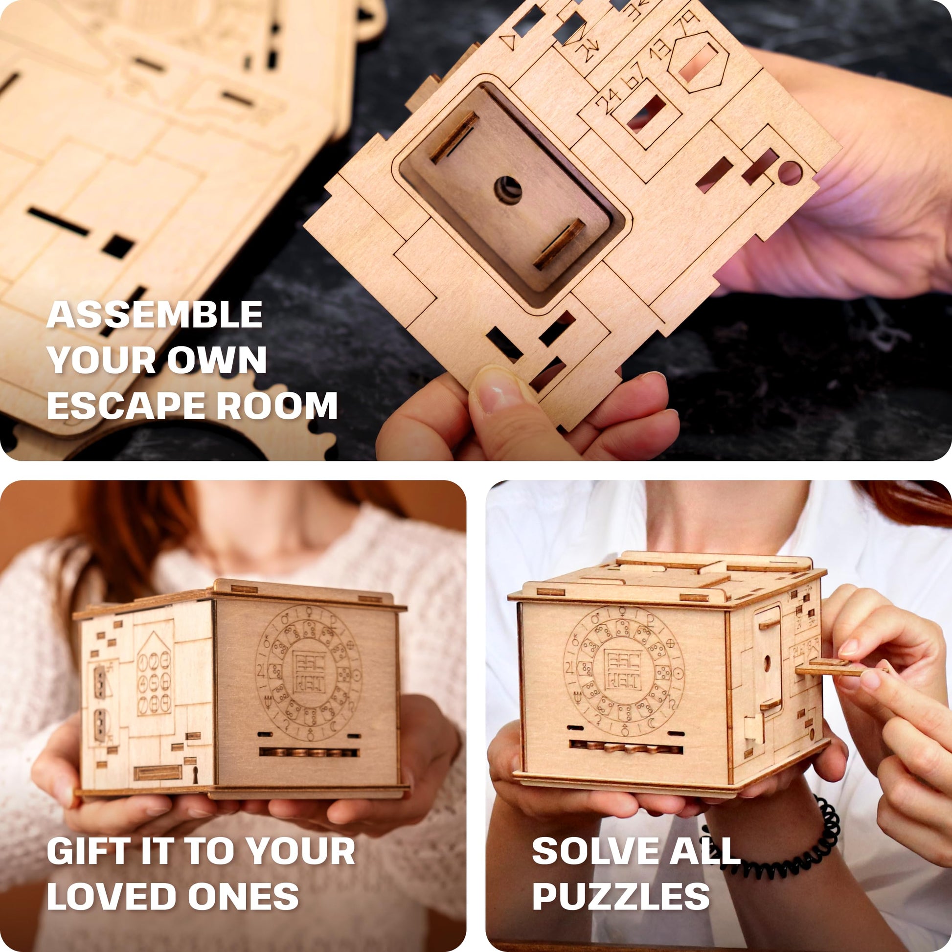 ESC WELT Space Box 3D Game - 3-in-1 Wooden Brain Teaser - Gift Box Riddle - Puzzle for Children and Adults - Mind Challenge - Escape Room