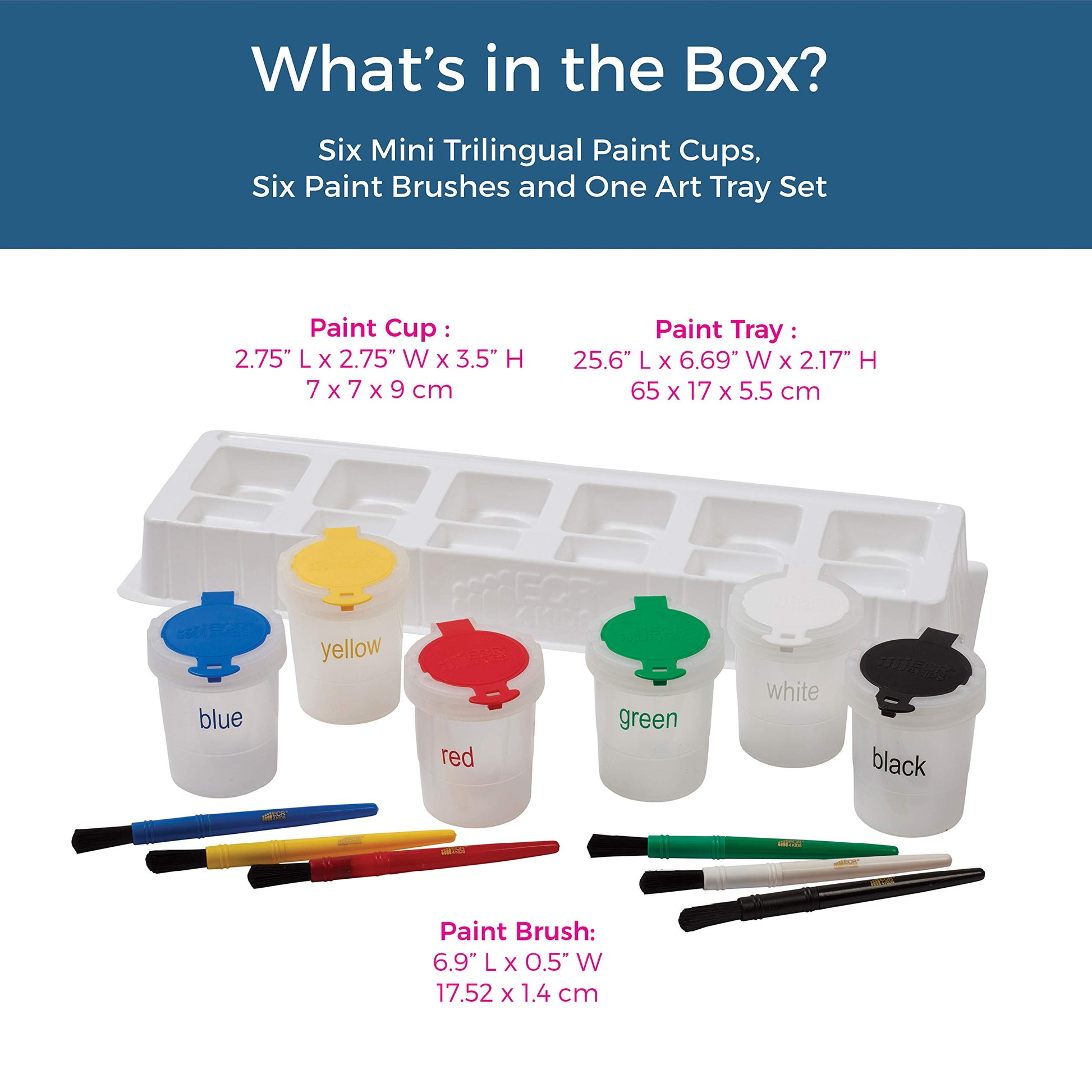 Mini Trilingual Paint Cups and Brushes, Art Set, Assorted, 13-Piece