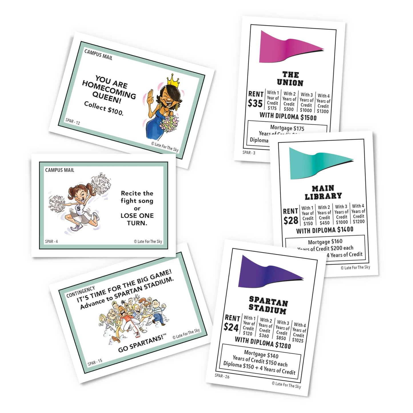 Late for the Sky Spartanopoly Board Game - Michigan State University Edition, 2-6 Players Family Strategy, Campus Theme Collectible