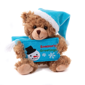 Plushland Mocha Bear Glittering Xmas Gift Card Holder -Stuffed Animal Plush Toys with Christmas Card Slot - Festive Holiday Toy & Gift for Xmas