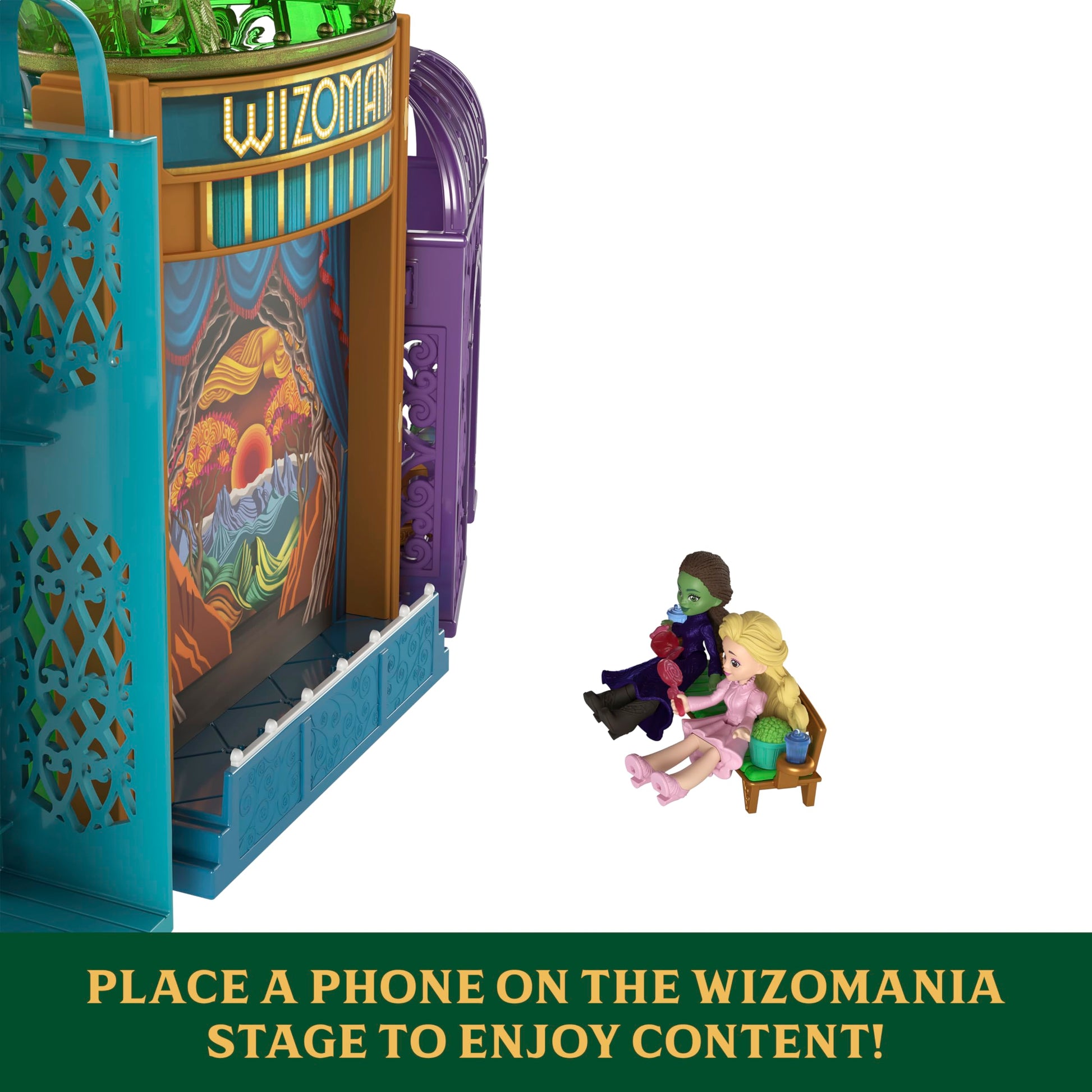 Mattel Universal Pictures’ Wicked Emerald City Playset with Glinda & Elphaba Small Dolls, 5 Play Spaces & 15 Accessories, Inspired by The Movie