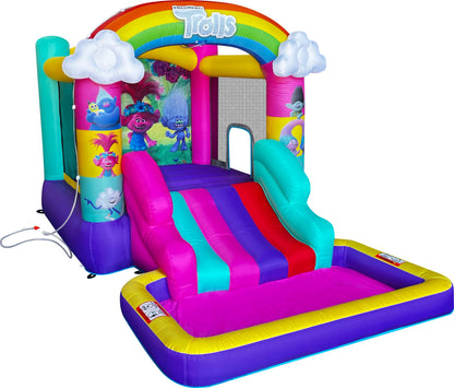 Funormous Trolls Inflatable Waterslide Bouncy Castle with Slide, Outdoor Indoor Bounce House with Ball Pit for Kids Ages 3-8, Plus Heavy Duty Air