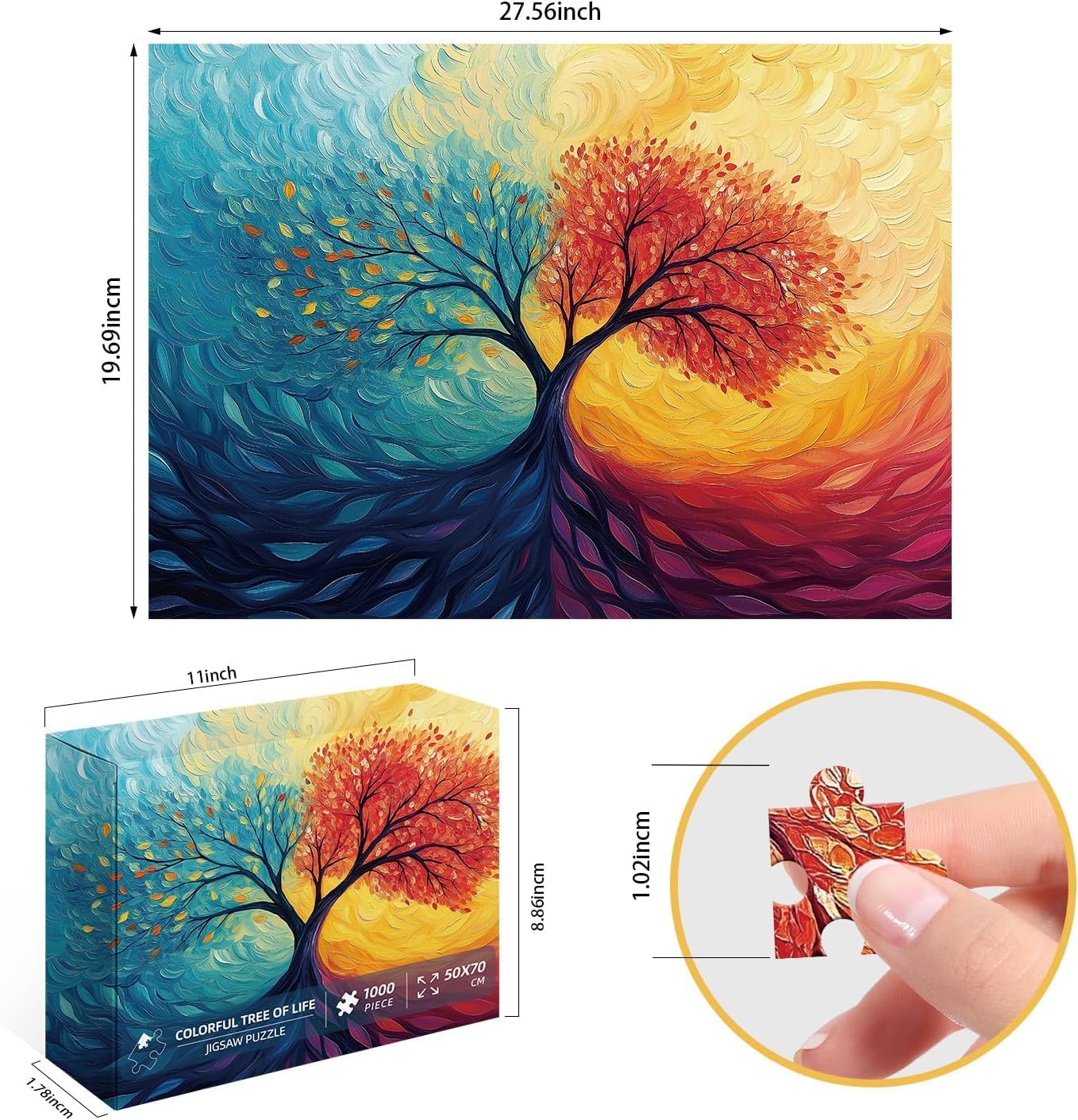 1000 Piece Puzzle for Adults, Tree of Life and Time Mosaic Puzzles for Adults 1000 Pieces, Puzzle with Letters on Back, Size is 27.5"x19.6",Impossible