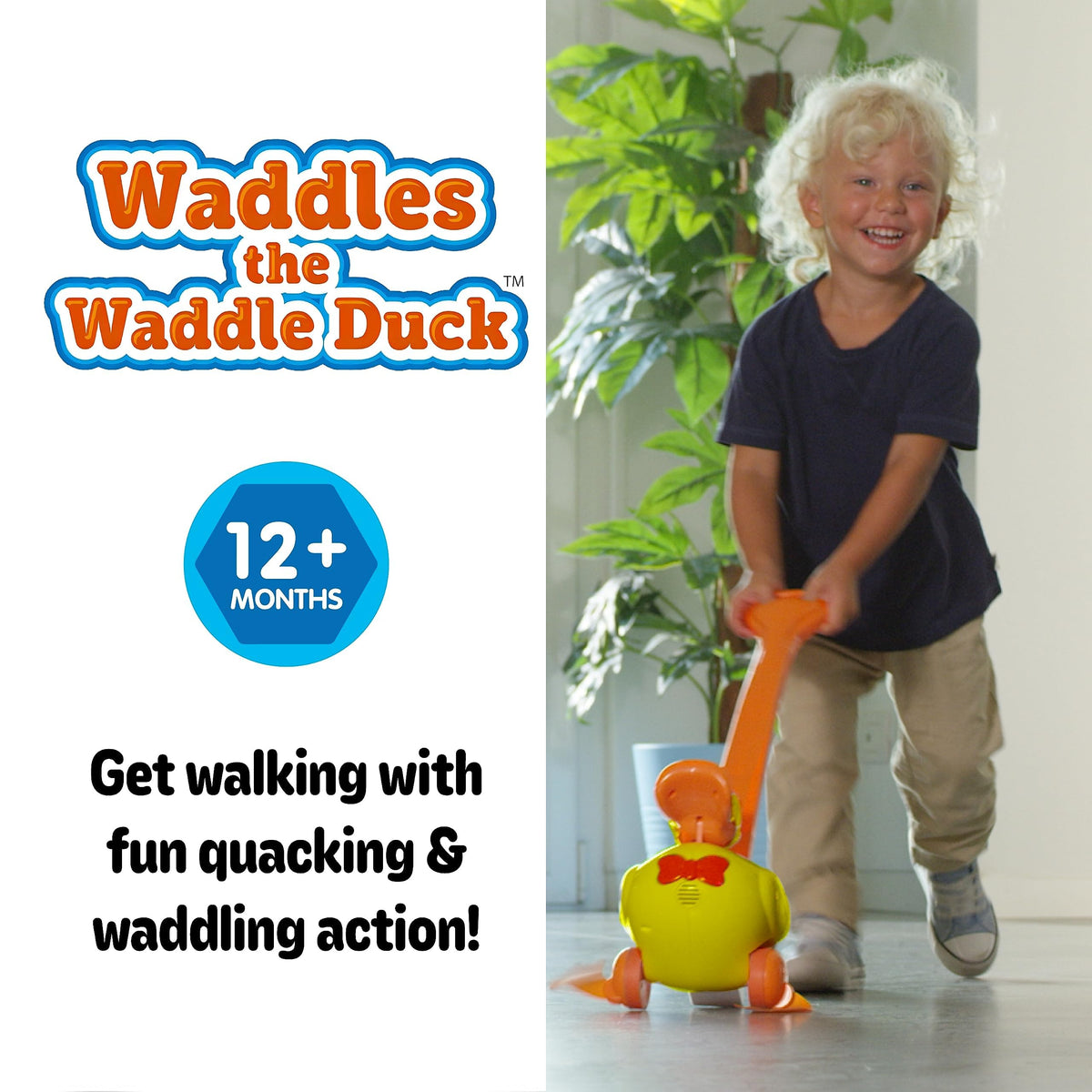 Waddles the Waddle Duck - Baby to Toddler Push Toy with Quacking Sounds and Waddling Action, Walking Toy for 1-3 Year Olds, Great for 1 Year Old