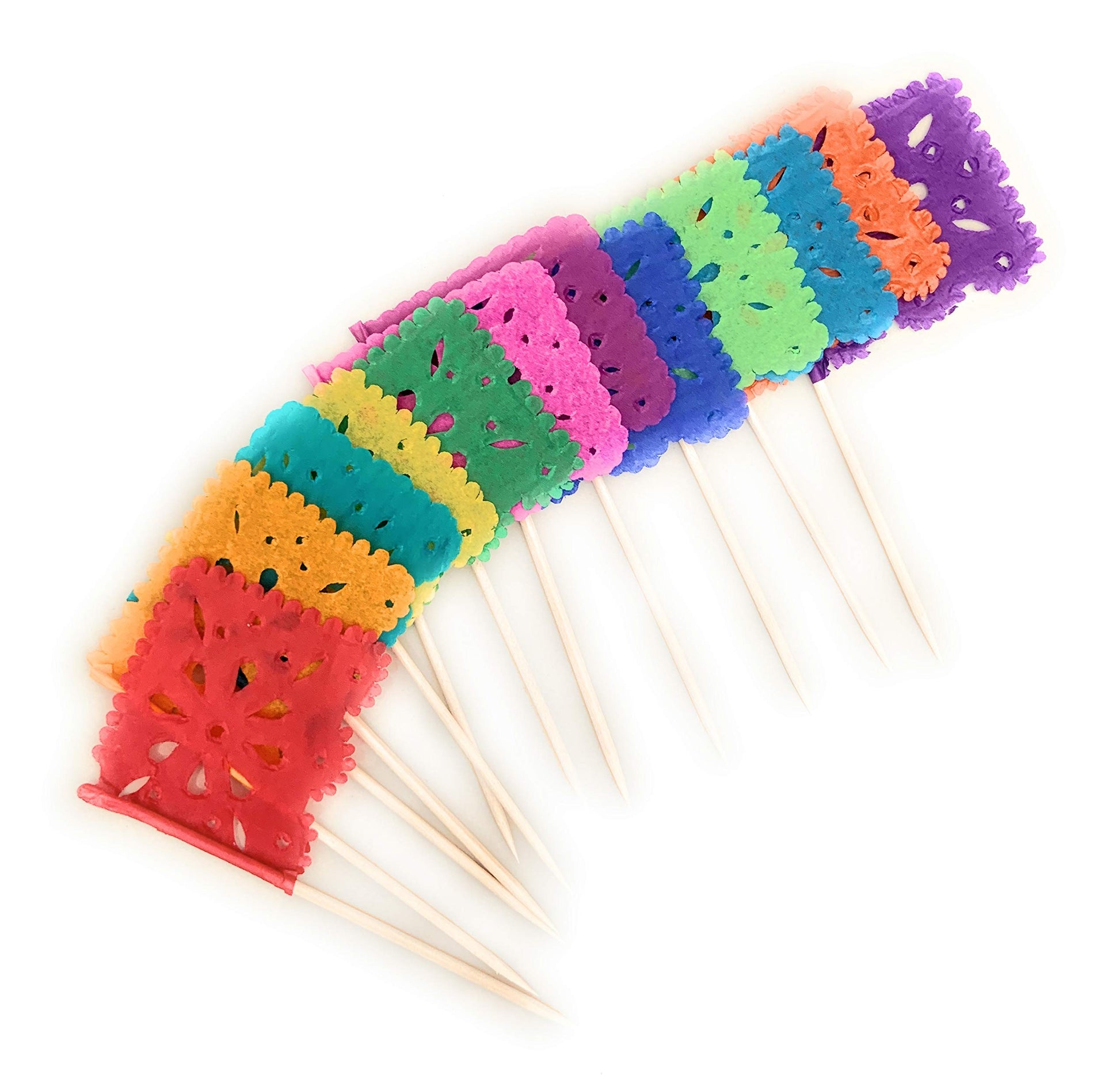 Set of 24 Pcs Multi-Colored Mini Mexican Papel Picado Tissue Flags