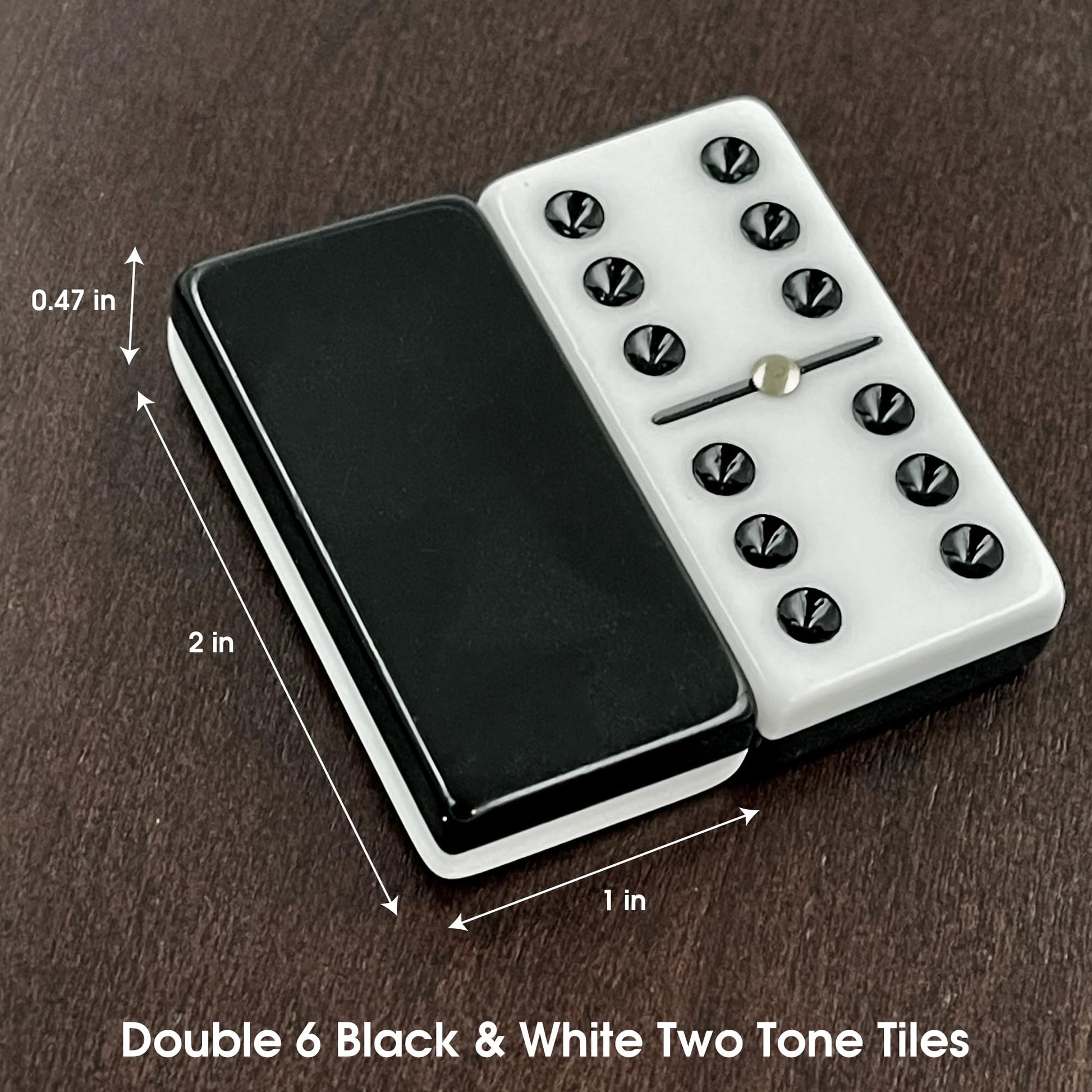 Black and White Double 6 Two Tone Jumbo Domino Tiles with Spinner