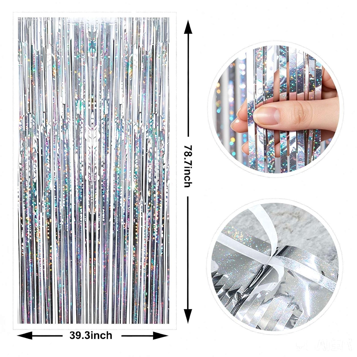 VIEBOUTI 3 Pack Silver Tinsel Fringe Backdrop Curtain, Silver Foil Streamer for Party Decor, Birthday, Wedding, Graduation, Christmas, Holiday Party