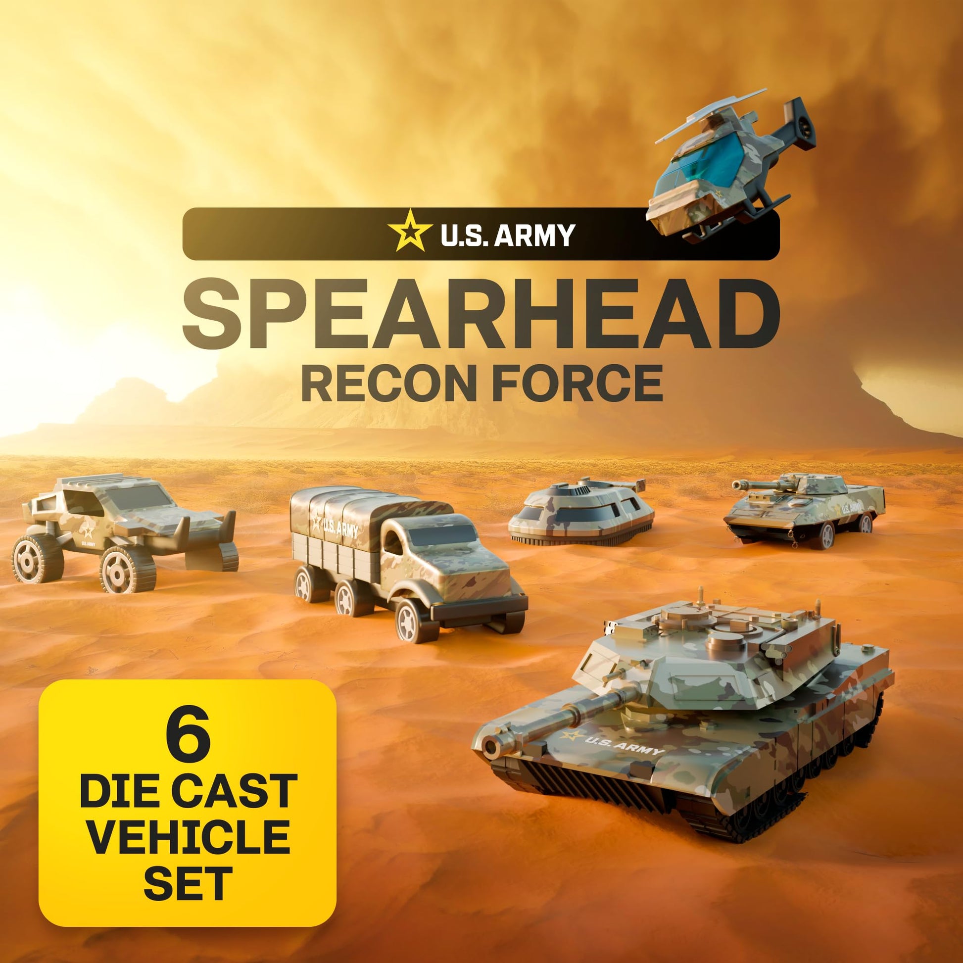 Lollipop US Army Die-Cast Vehicle Set - 6 Military Vehicles for Toddlers & Kids, Army Trucks, Jeeps, Recon Force Toys for Boys Age 4-7, Officially