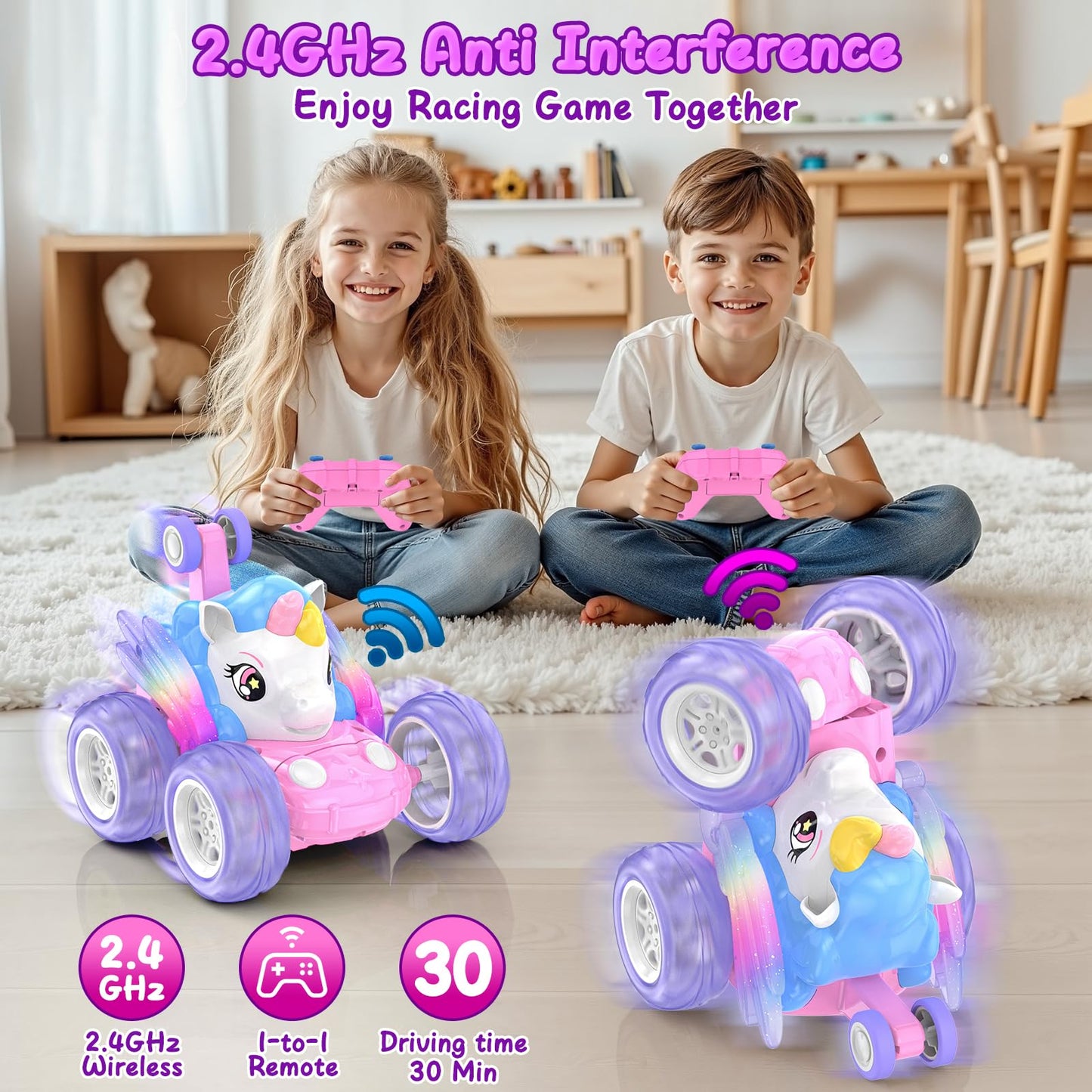 Unicorn Remote Control Car for Girls 3 4 5 6 7 8 Years Old, Birthday Gift