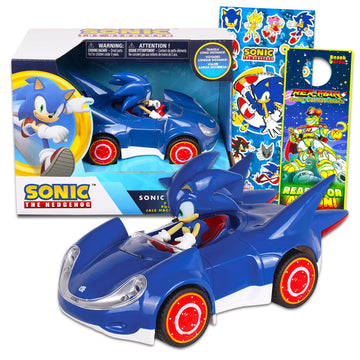 Sonic Race Car Set - Toy Bundle with Pull Back Racecar, Stickers & More