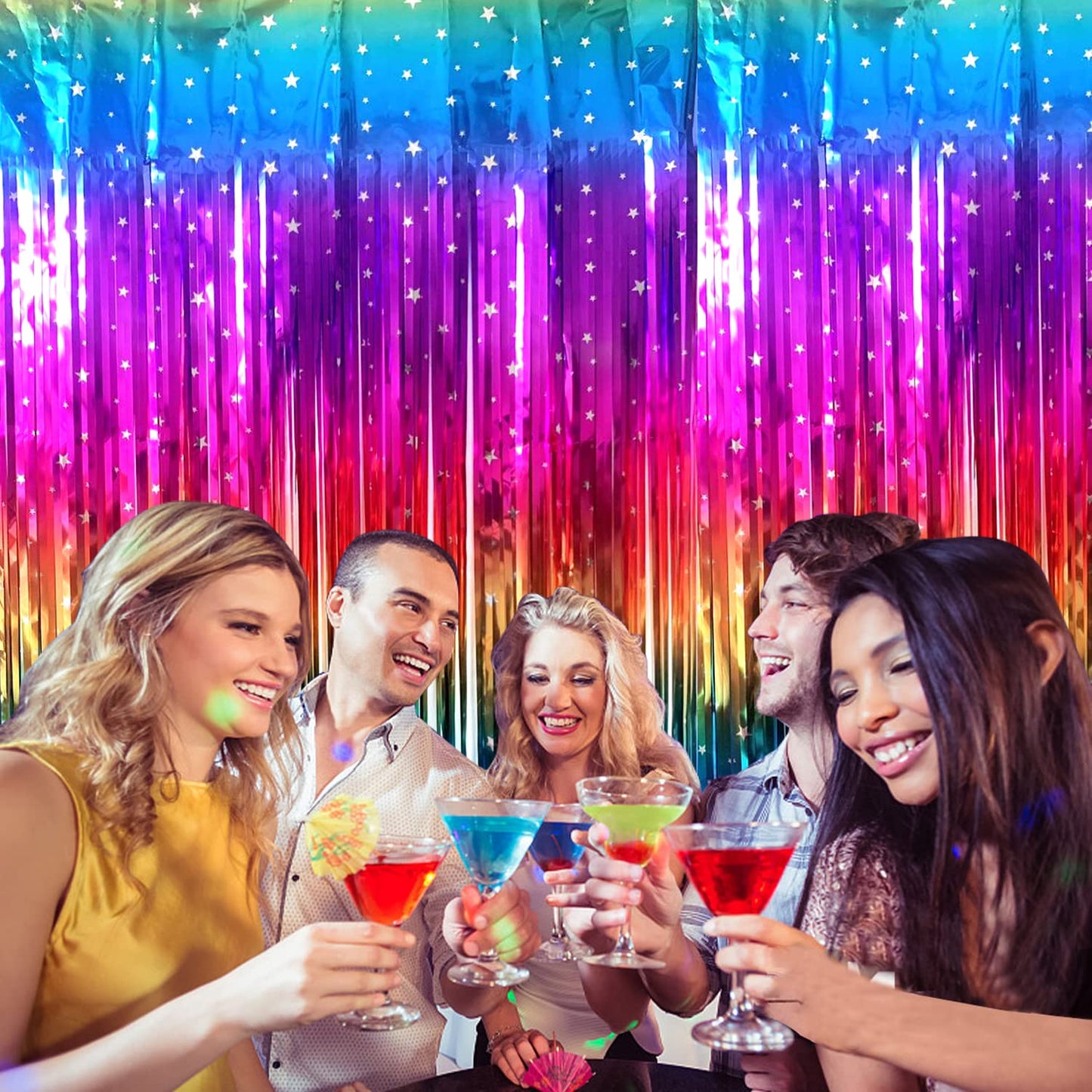 Rainbow Tinsel Foil Fringe Curtains 2 Pack Rainbow Party Decorations 3.3x6.6ft Metallic Streamers for Birthday Wedding Engagement Graduation Baby