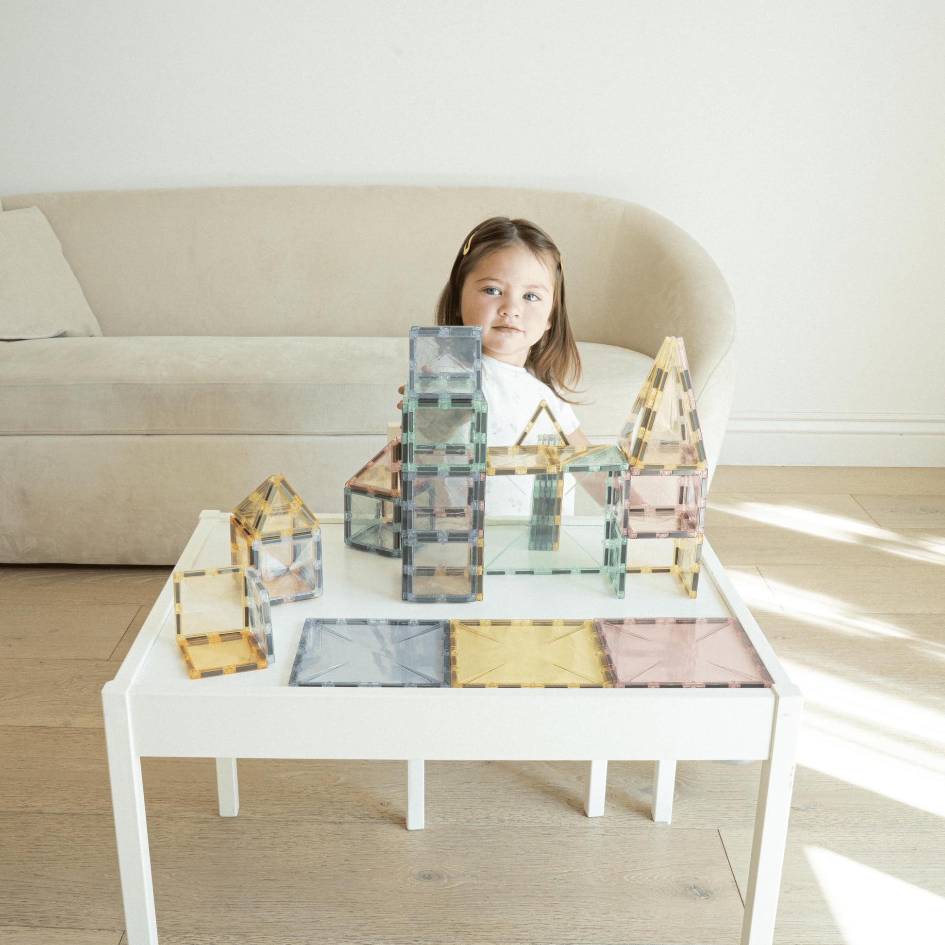 Square House Magnetic Tiles Playset, Building Tiles, Magnet 3D Aesthetic Blocks, Construction Playboards (Translucent 100 Piece)