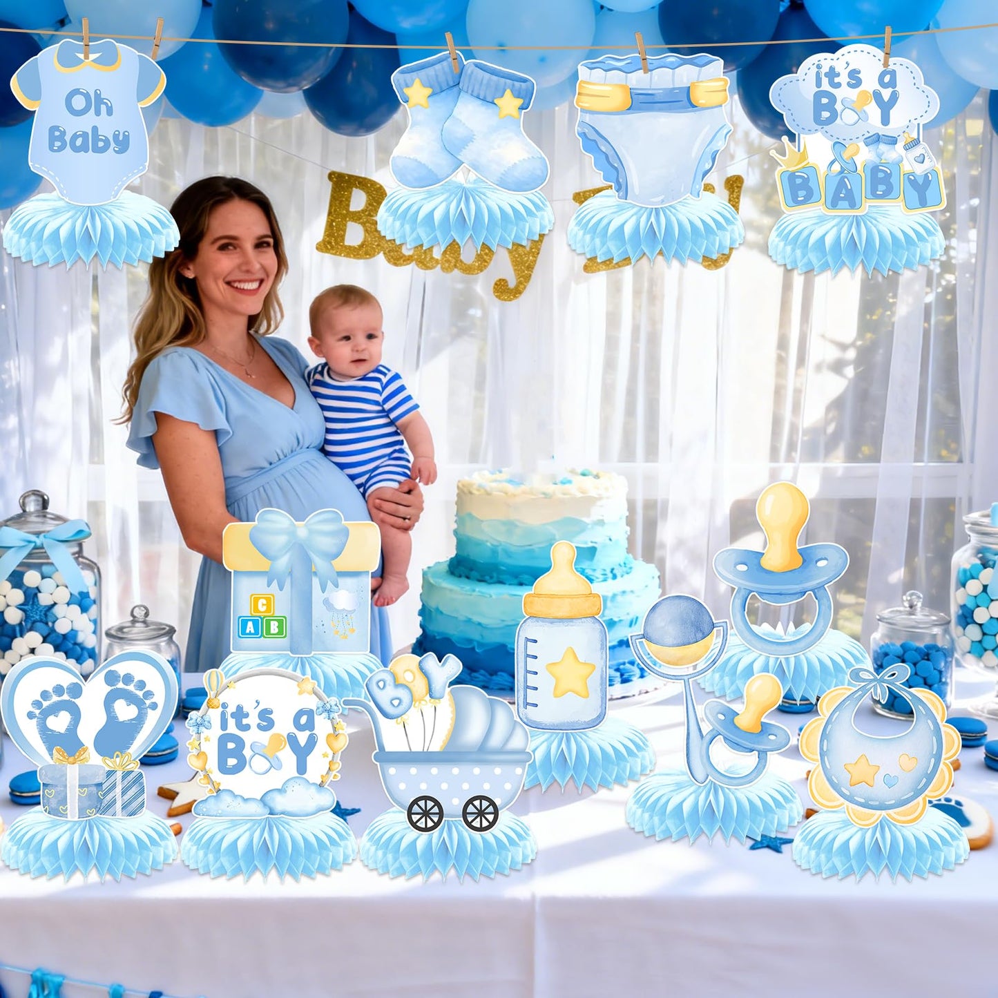 Baby Shower Centerpieces for Tables Boy: 12Pcs It's A Boy Baby Shower Honeycomb Centerpieces Baby Boy Baby Shower Decorations It's A Boy Baby Shower