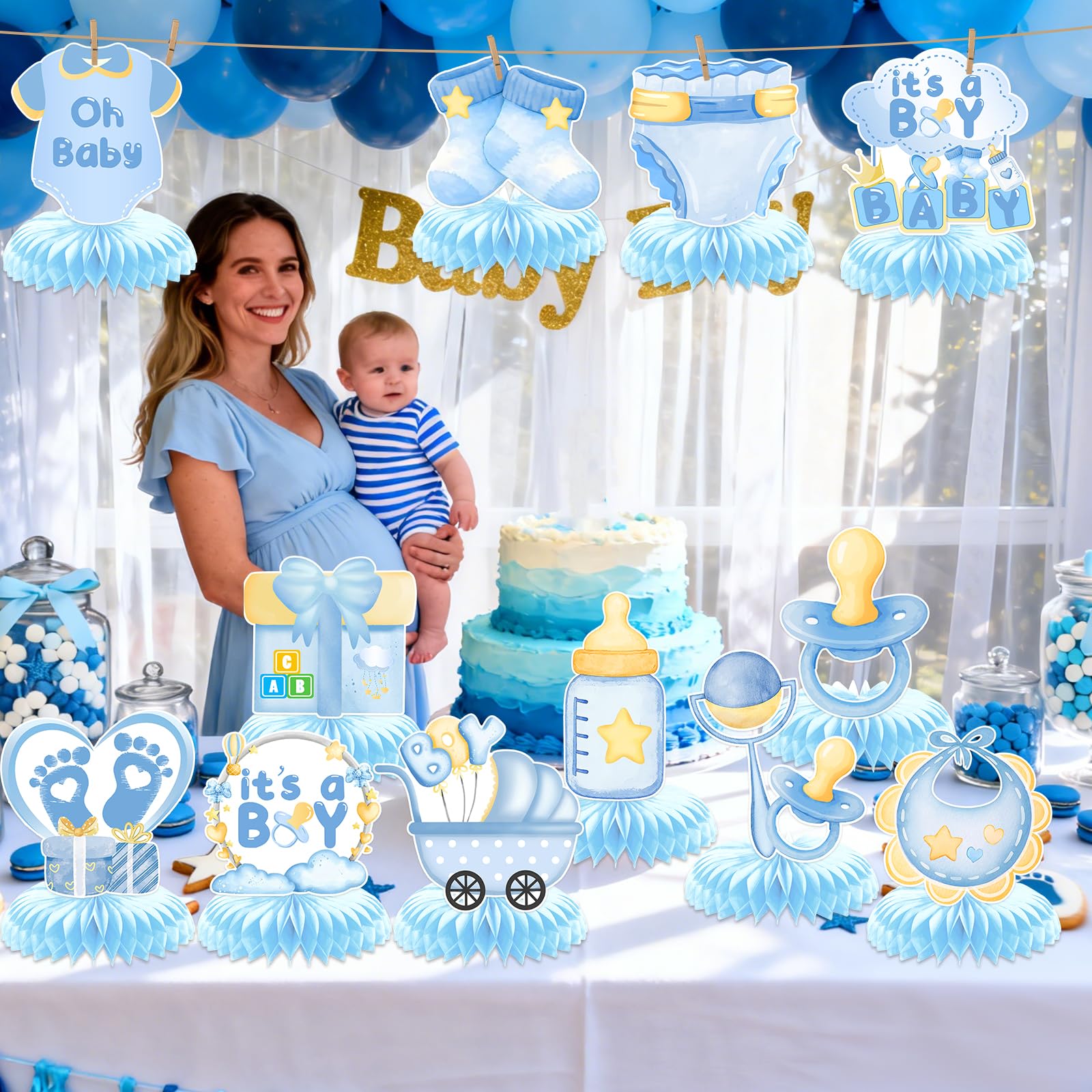 Baby Shower Centerpieces for Tables Boy: 12Pcs It's A Boy Baby Shower Honeycomb Centerpieces Baby Boy Baby Shower Decorations It's A Boy Baby Shower