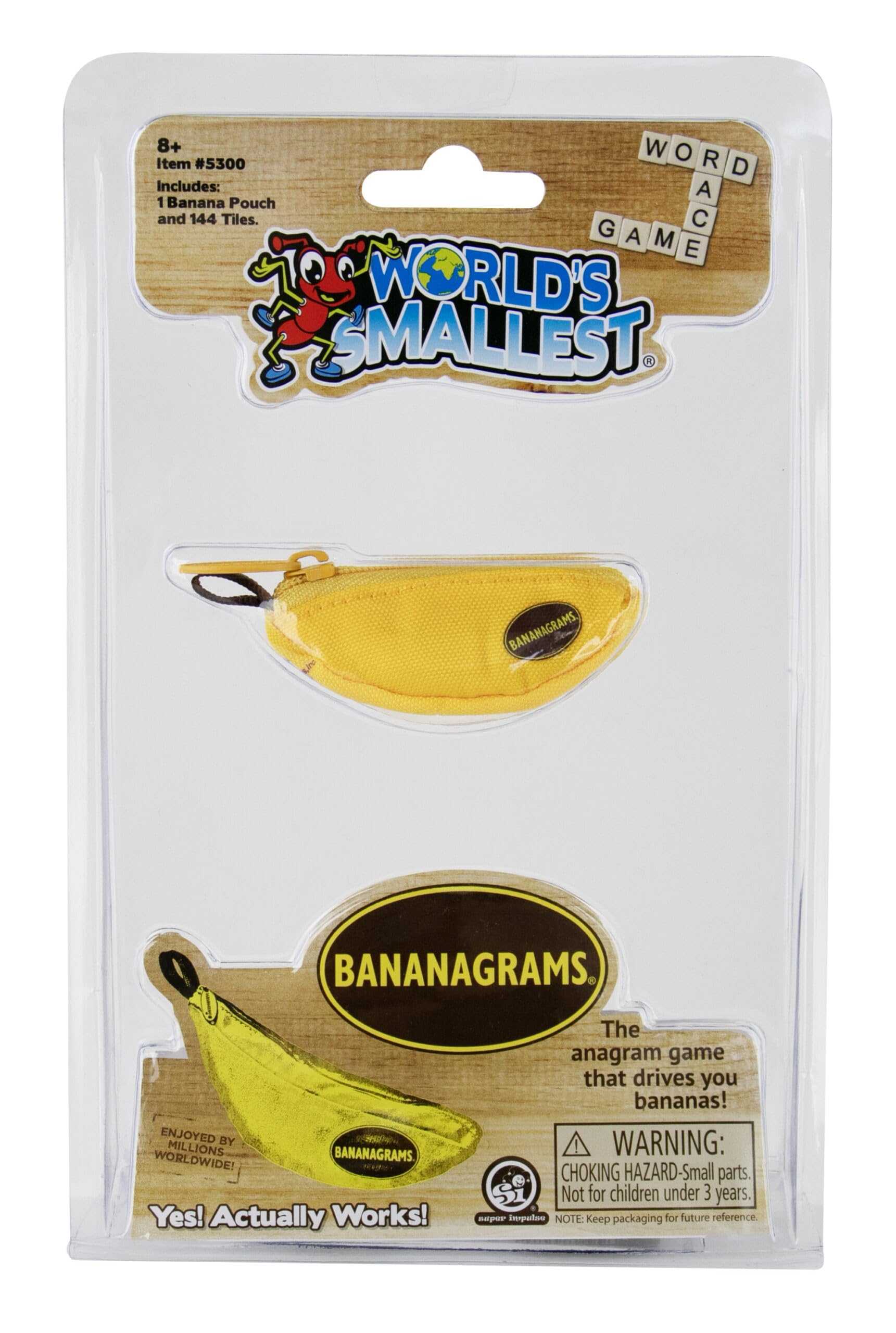 Worlds Smallest Bananagrams - Family Word Game - Includes: 1 Banana Pouch, 144 Tiles. Recommended for Ages 8 and up