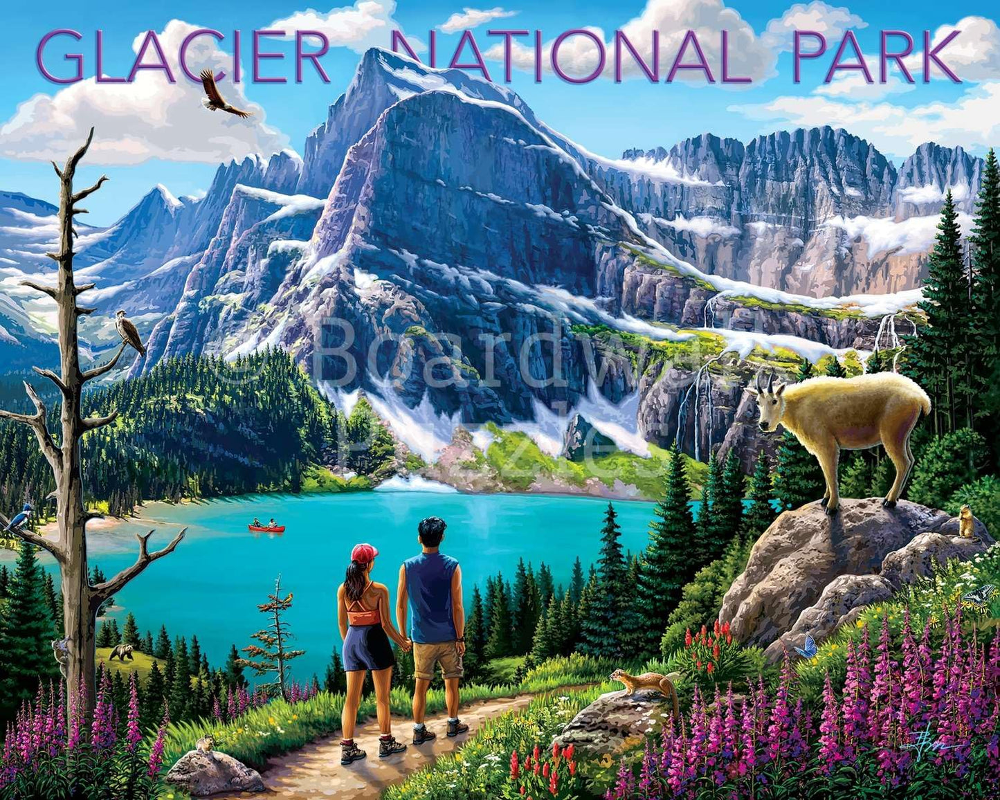 Boardwalk Glacier 500 Piece Jigsaw Puzzle Scenic Wildlife Montana Puzzles with Premium Box, Gift for Adults and Family 16"x20"
