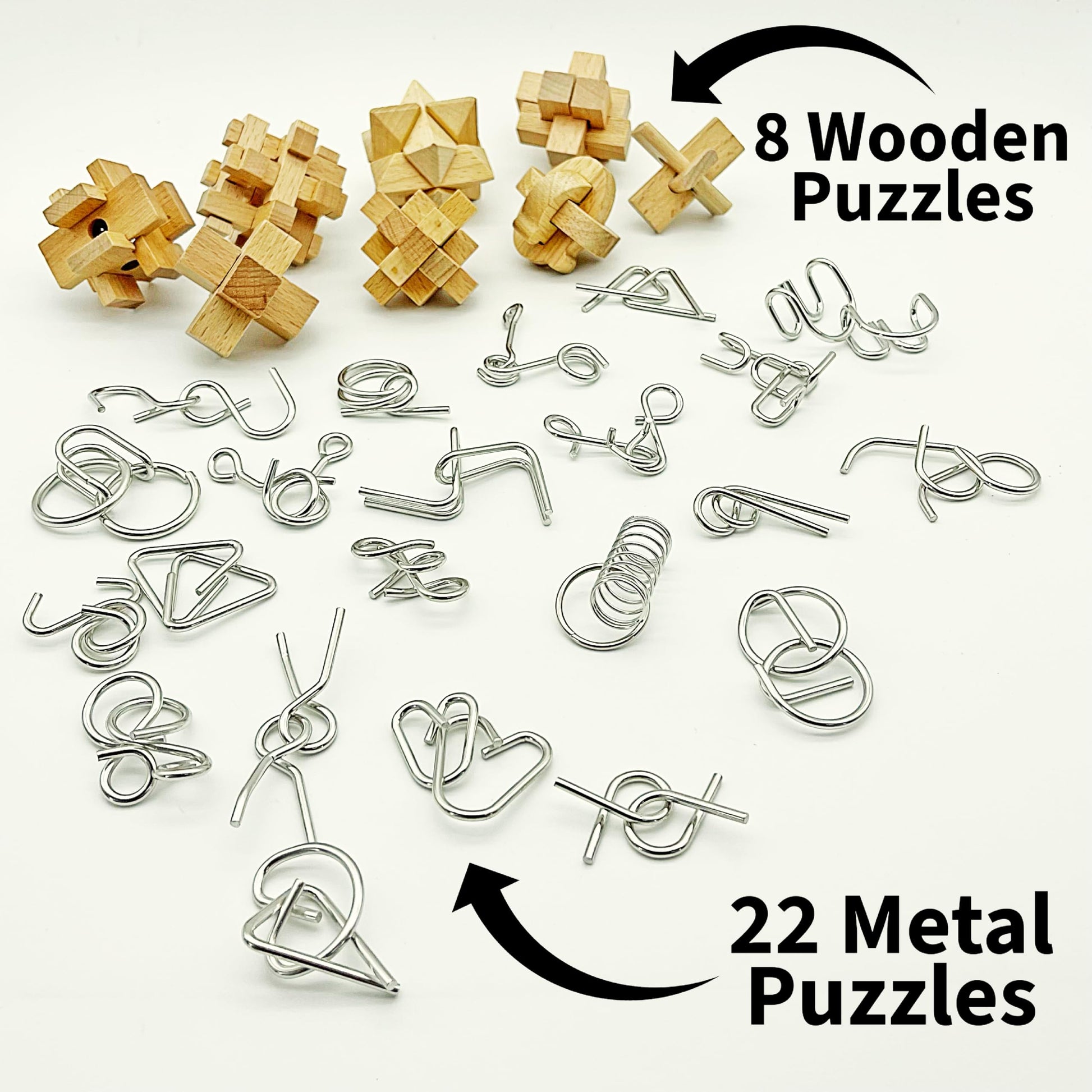 Project Genius Museum Collection Gift Set, 30-Pack of Wood and Metal Brainteasers, Beautifully Packaged Gift for Adults, Teens, and Kids 8+, True
