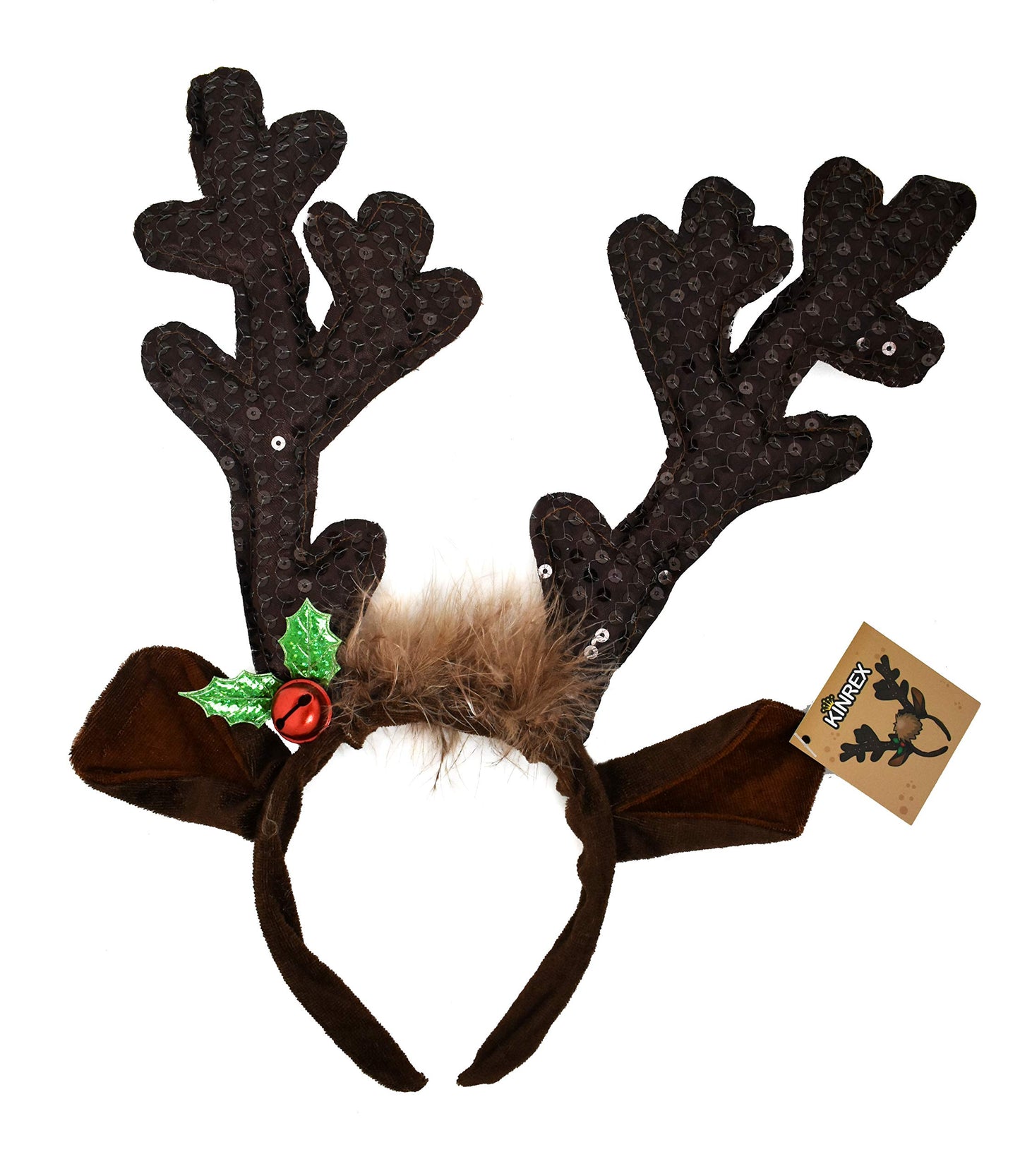 KINREX Christmas Reindeer Antlers Hat - Festive Reindeer Headbands made of Sequin Fabric- 13.5” x 10.5” Reindeer Antler Headbands Great for Kids