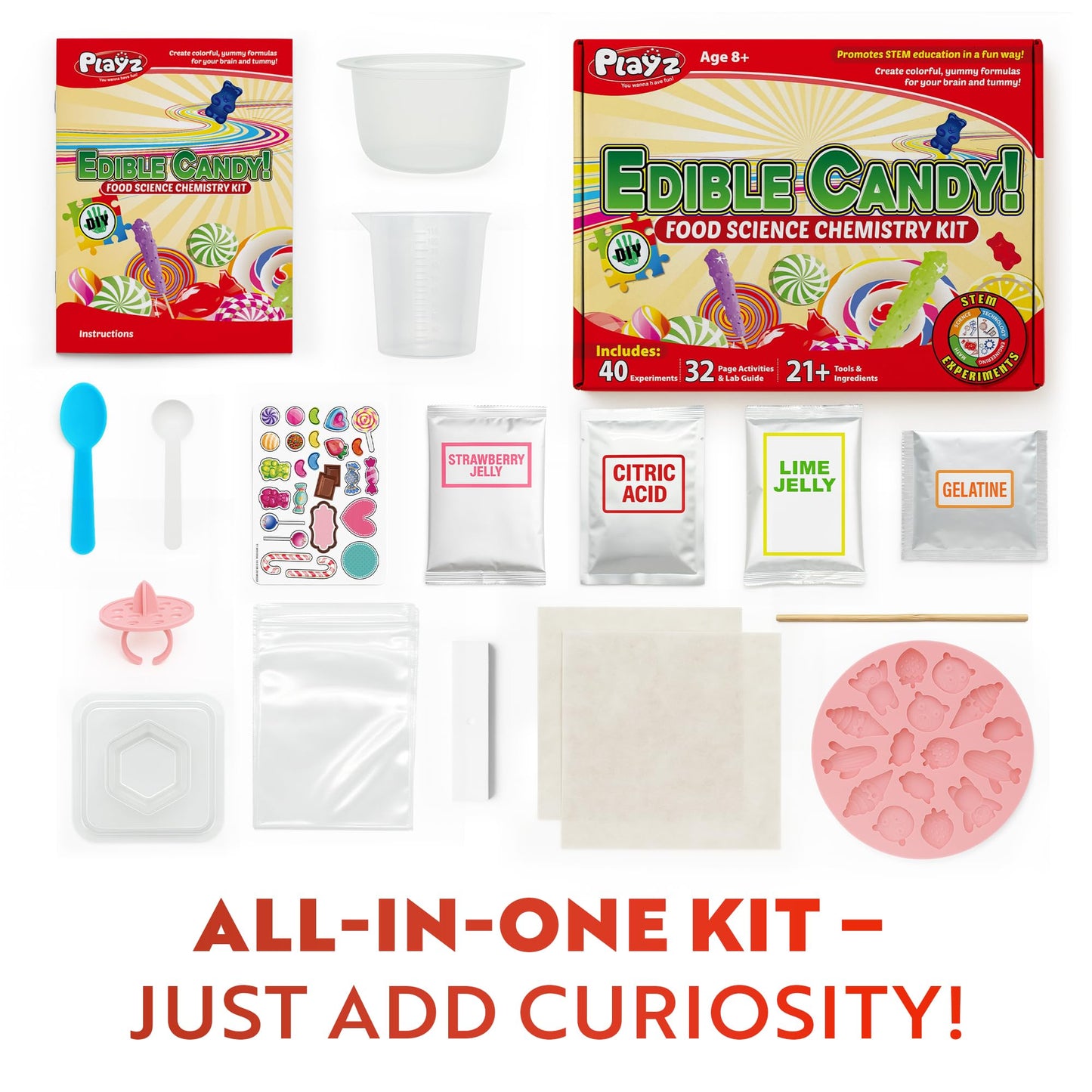 Playz Edible Candy Making Science Kit for Kids Ages 8-12 Years Old - Food Science Chemistry Kid Science Kit with 40 Experiments to Make Your Own