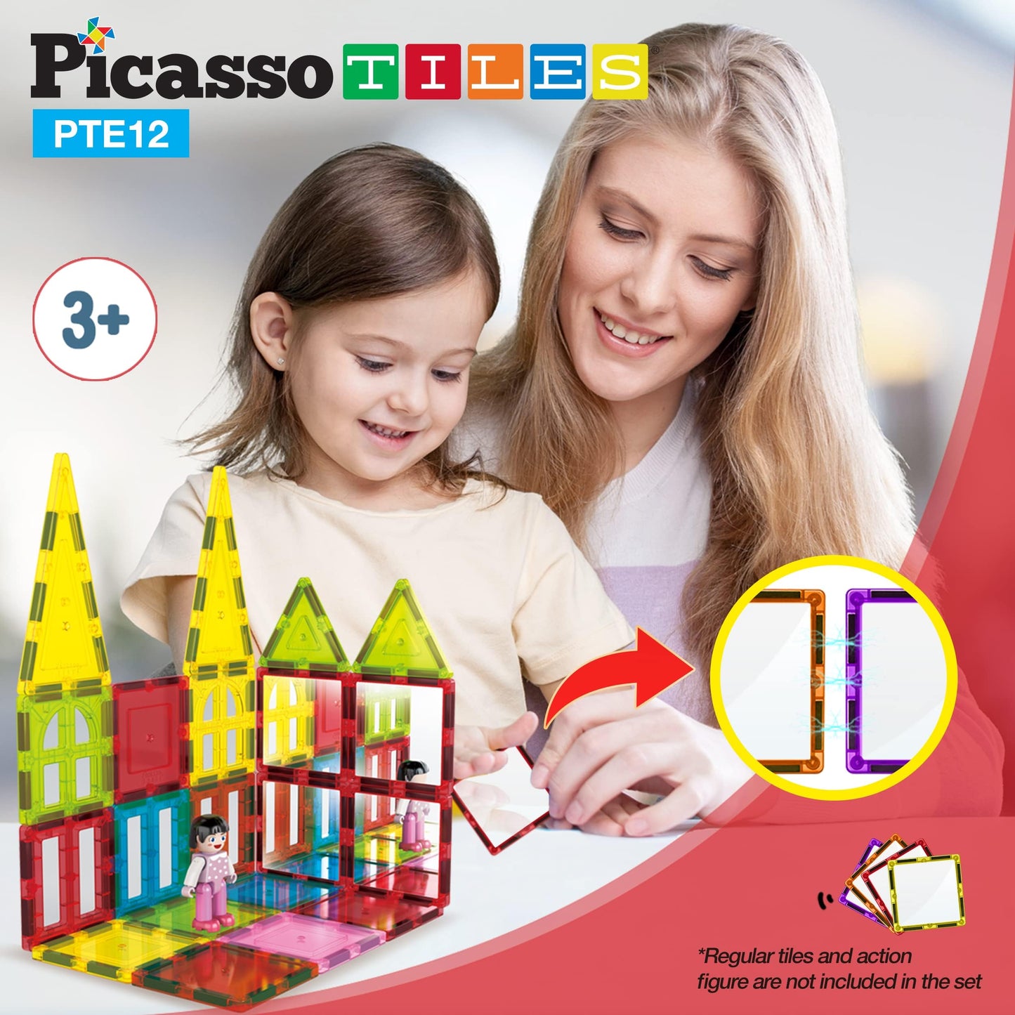 PicassoTiles Mirror Magnetic Building Tile Blocks, Construction Sensory Gifts Magnets Expansion Square Set, Toddler Magnets, Educational Toys for 3+