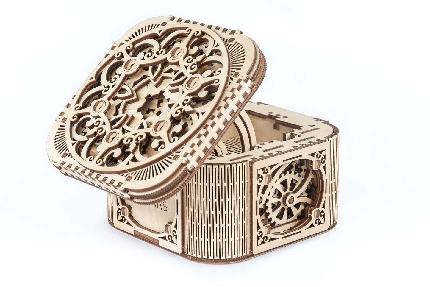 UGEARS Treasure Box w/Key (Secret Hidden Puzzle) 3D Wooden Puzzles for Adults - Wooden Model Kits for Adults Mechanical Models Difficult Puzzle Box