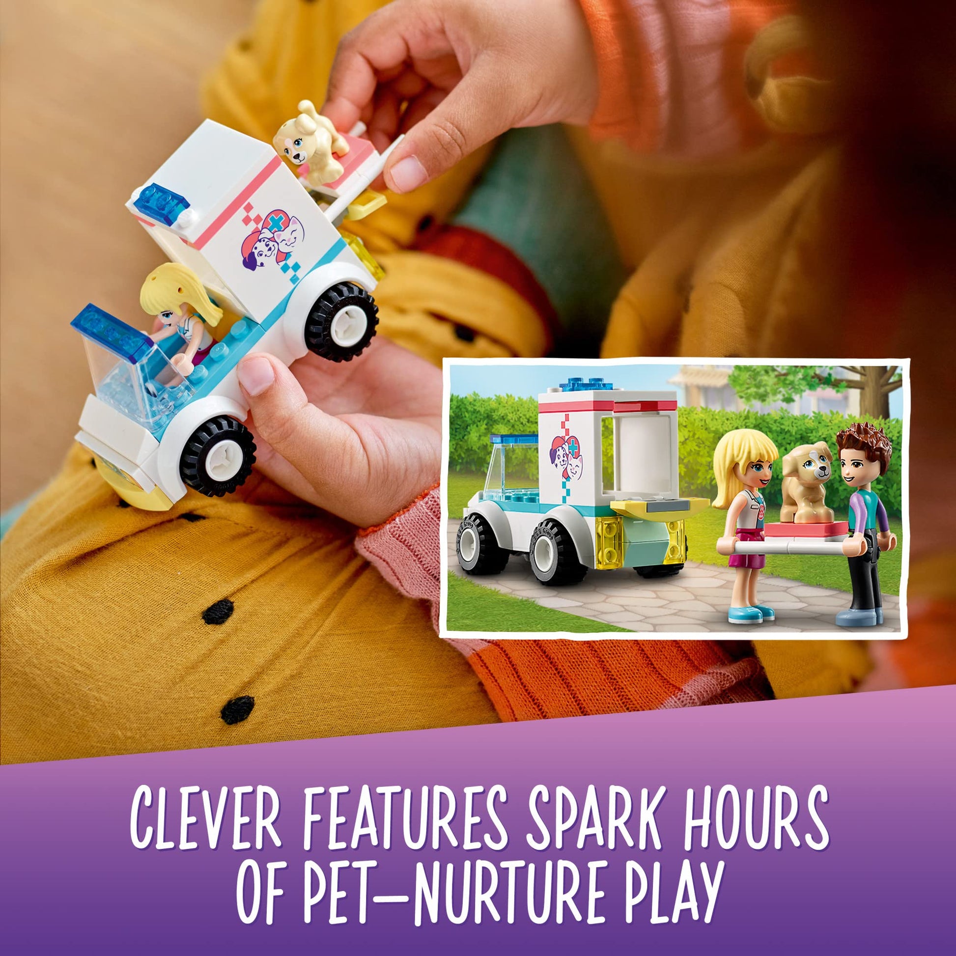 LEGO Friends Pet Clinic Ambulance 41694 Building Kit; Birthday Gift for Kids Comes with Children’s Vet Kit; Animal Rescue Toy Playset for Kids Aged 4